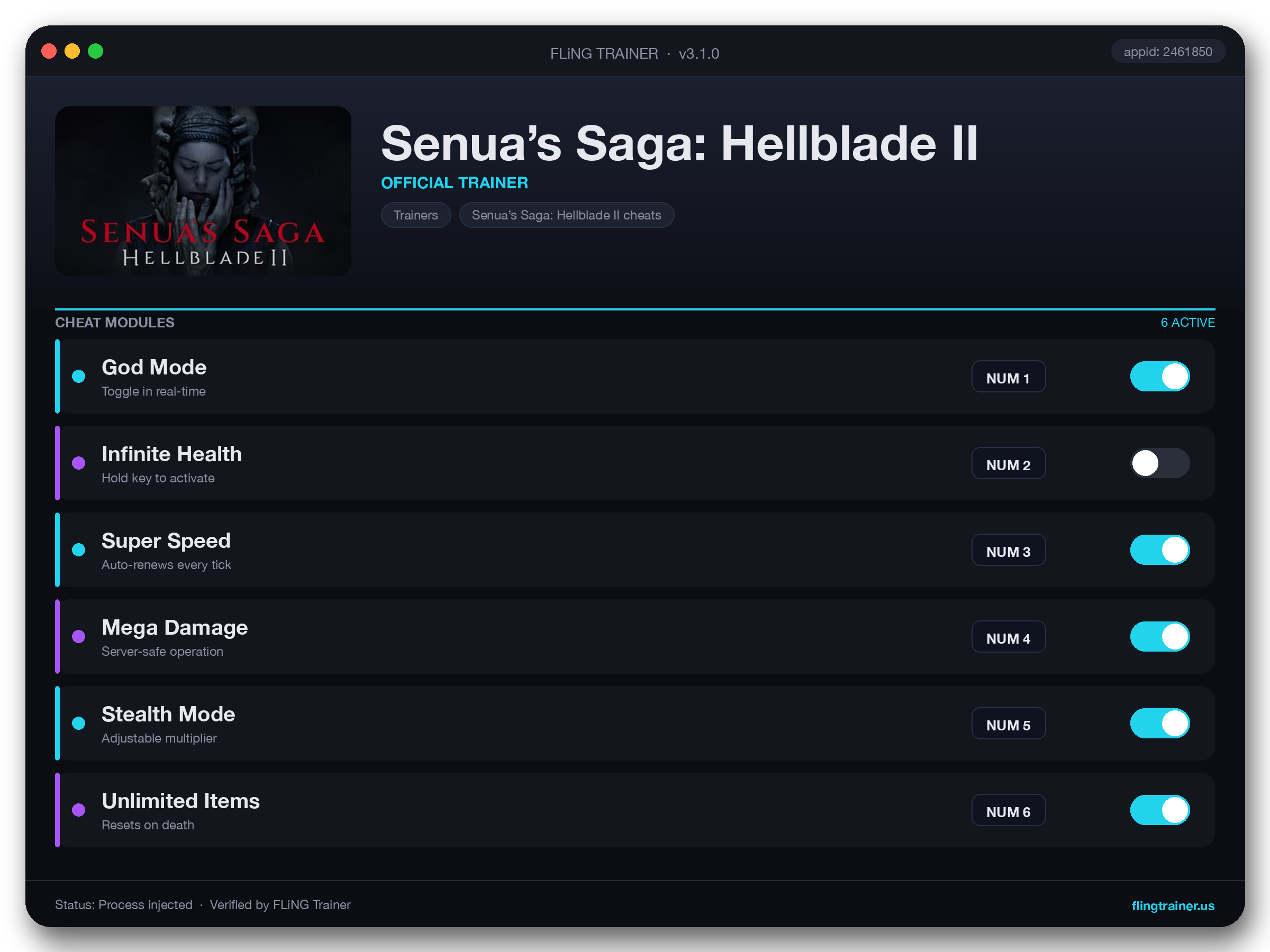 Senua’s Saga: Hellblade II Trainer interface