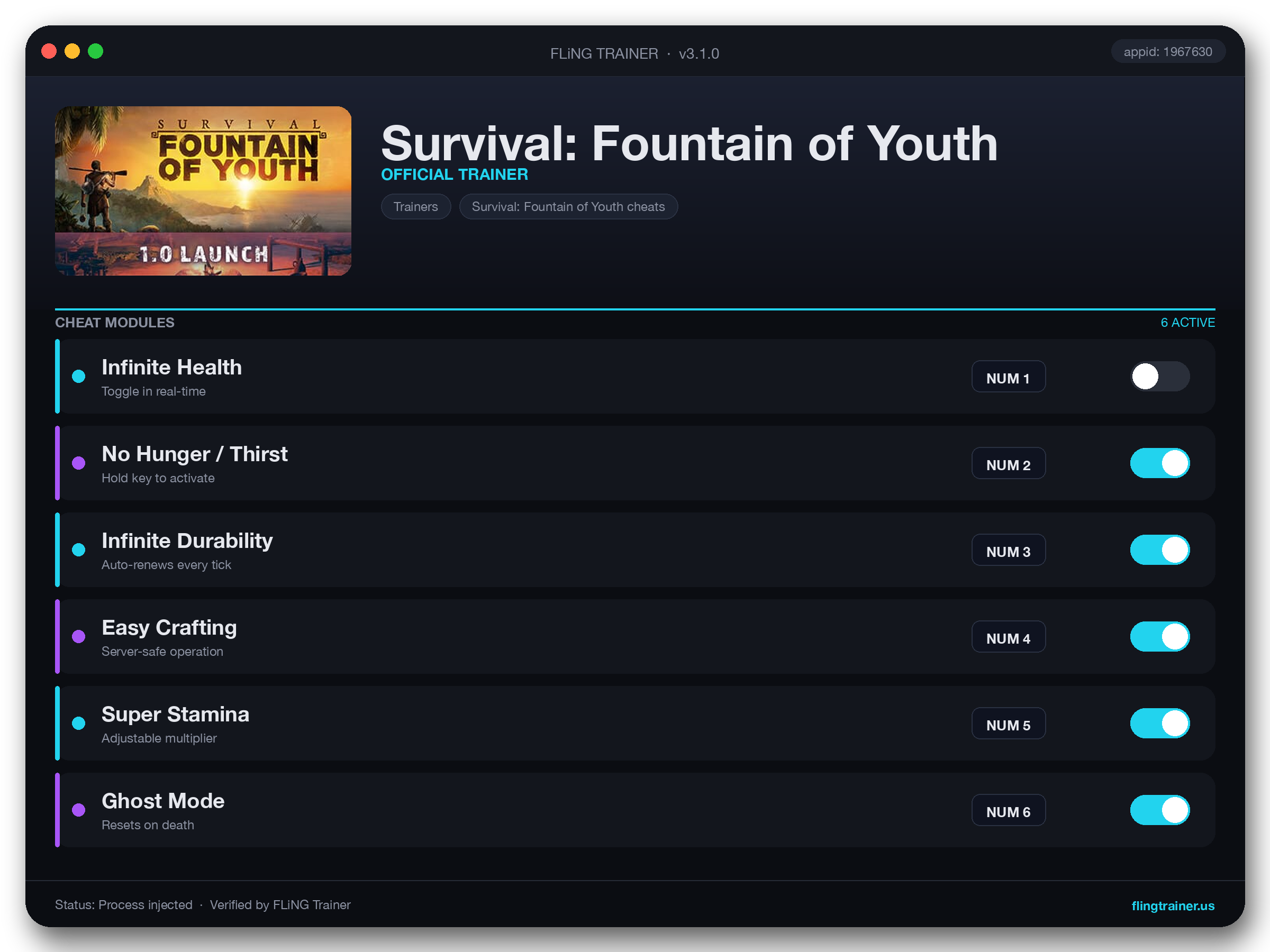 Survival: Fountain of Youth Trainer interface