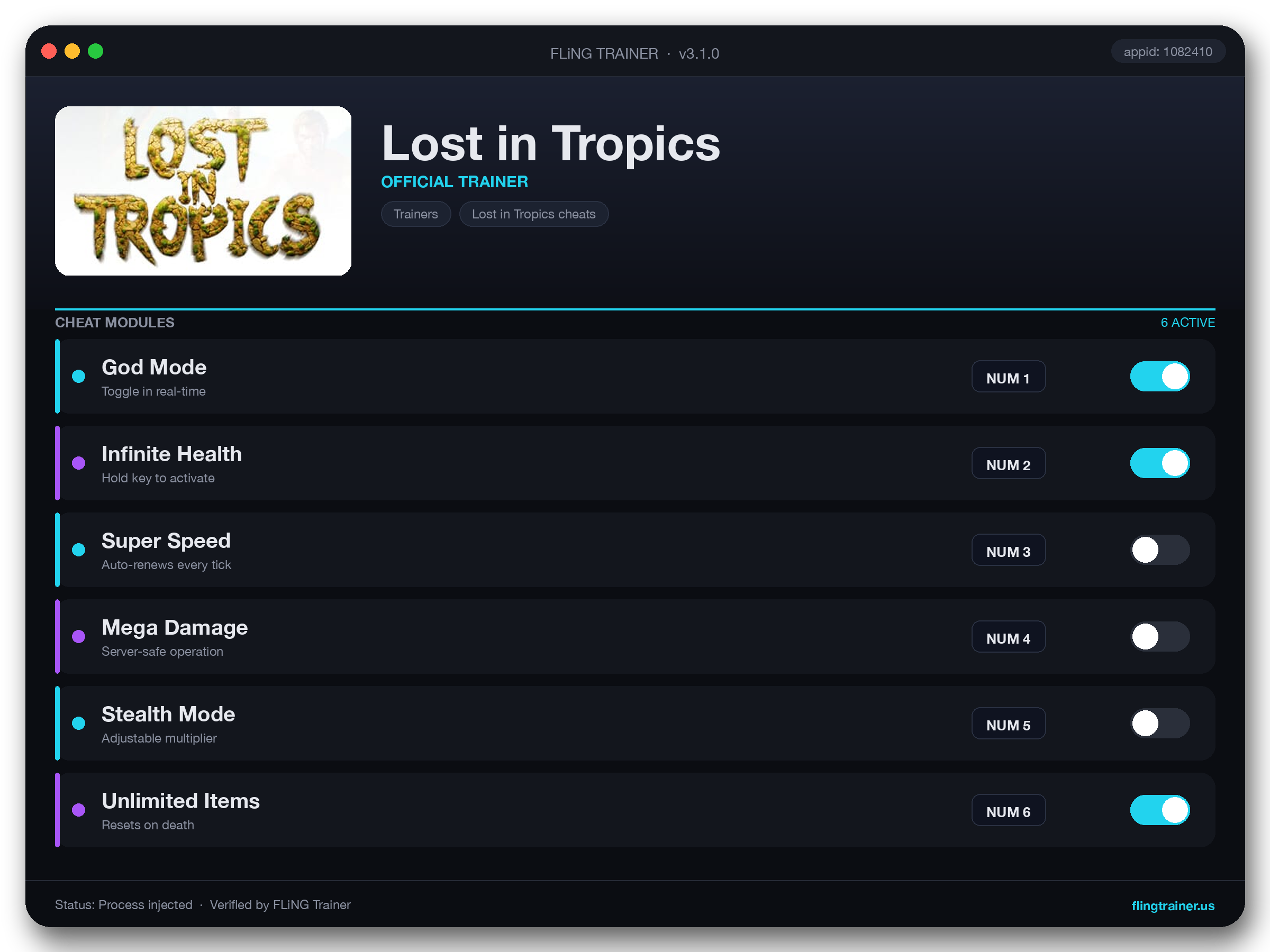 Lost in Tropics Trainer interface