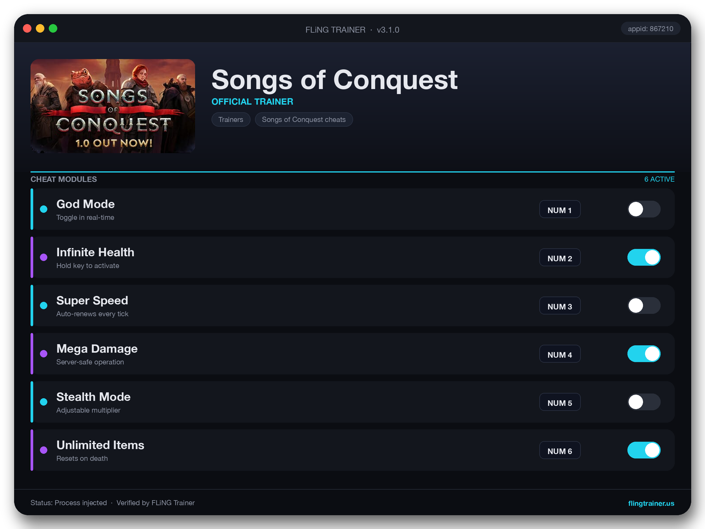 Songs of Conquest Trainer interface