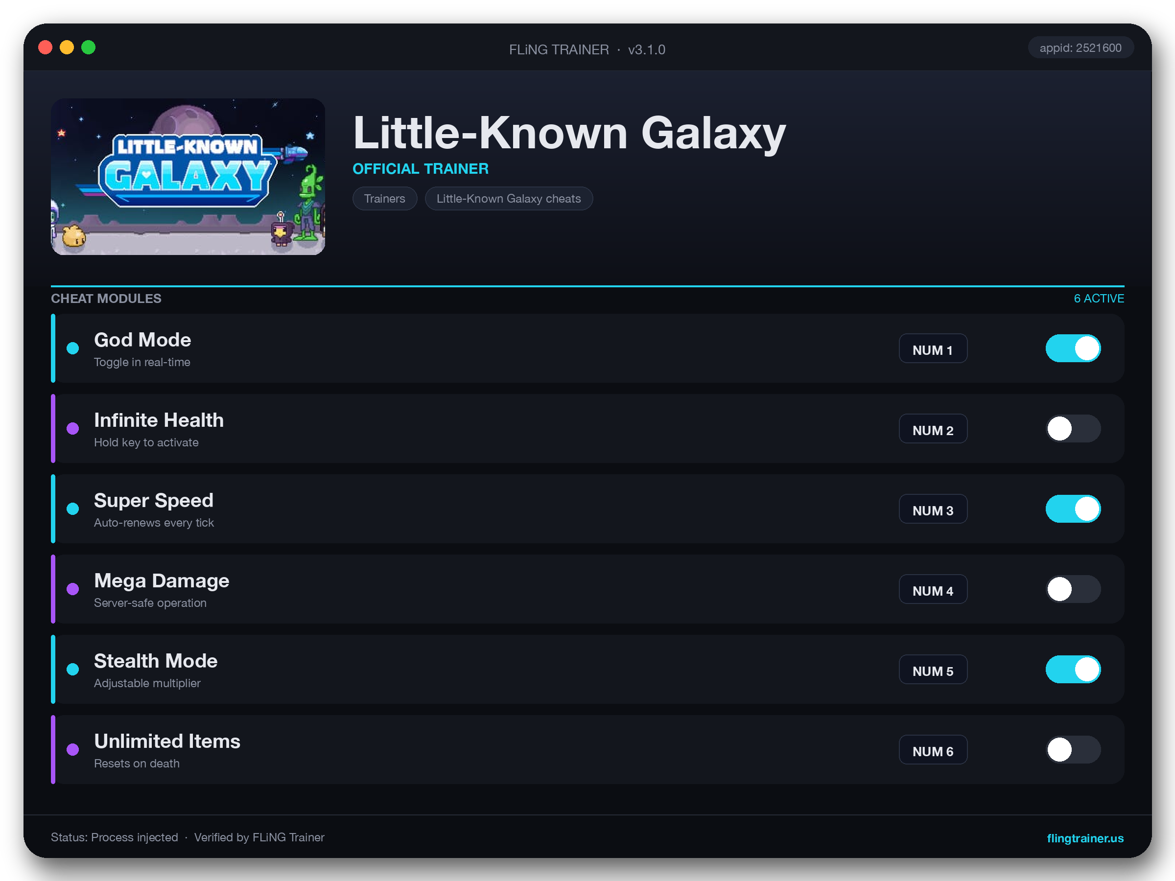 Little-Known Galaxy Trainer interface