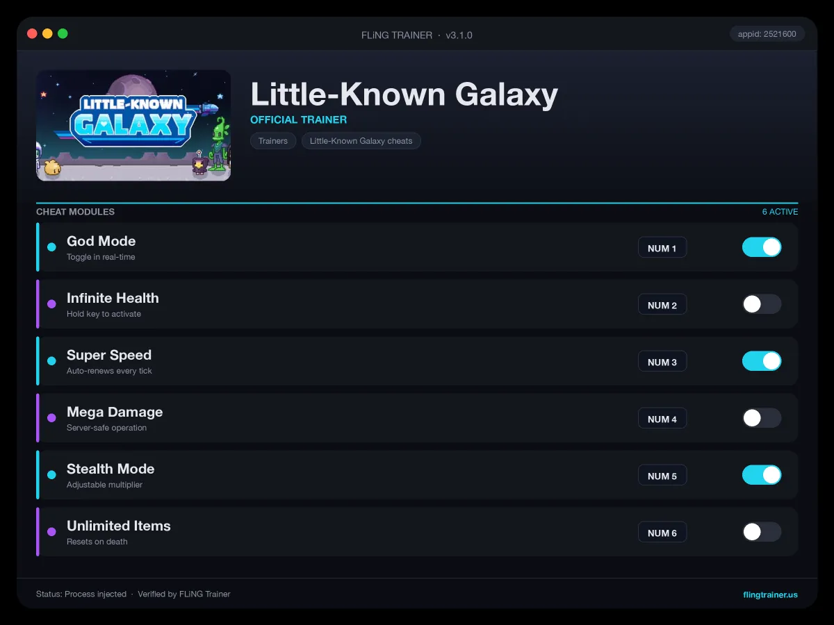 Little-Known Galaxy Trainer interface