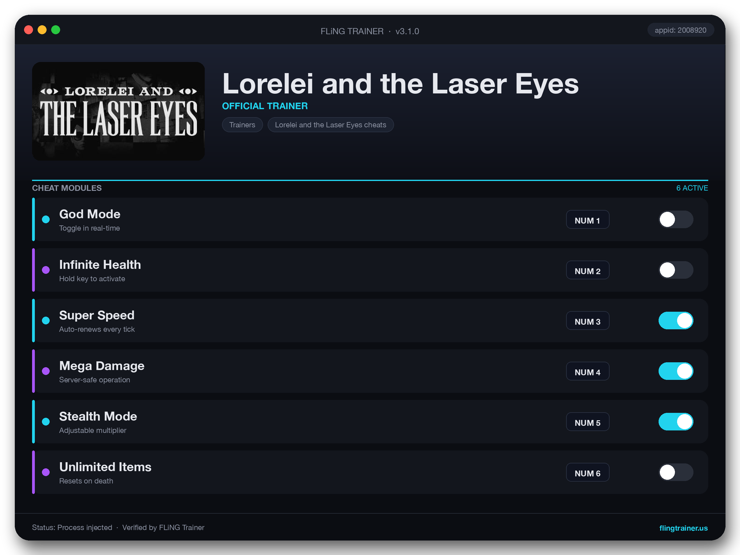 Lorelei and the Laser Eyes Trainer interface