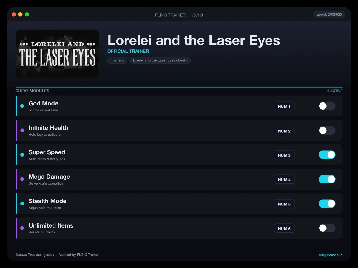Lorelei and the Laser Eyes Trainer interface