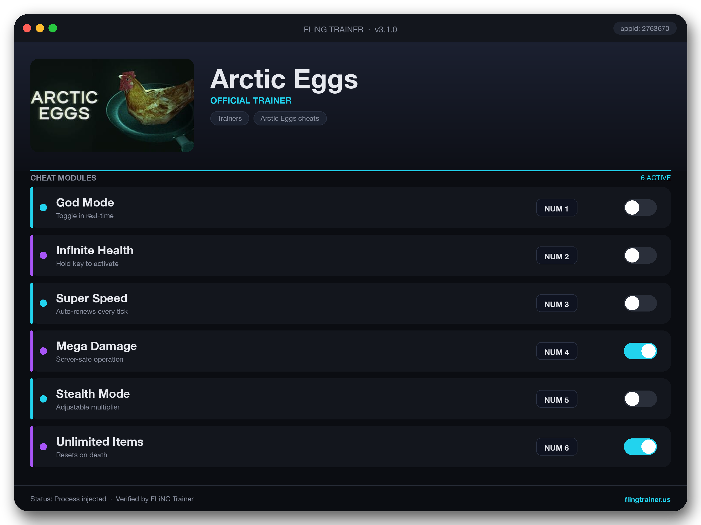 Arctic Eggs Trainer interface