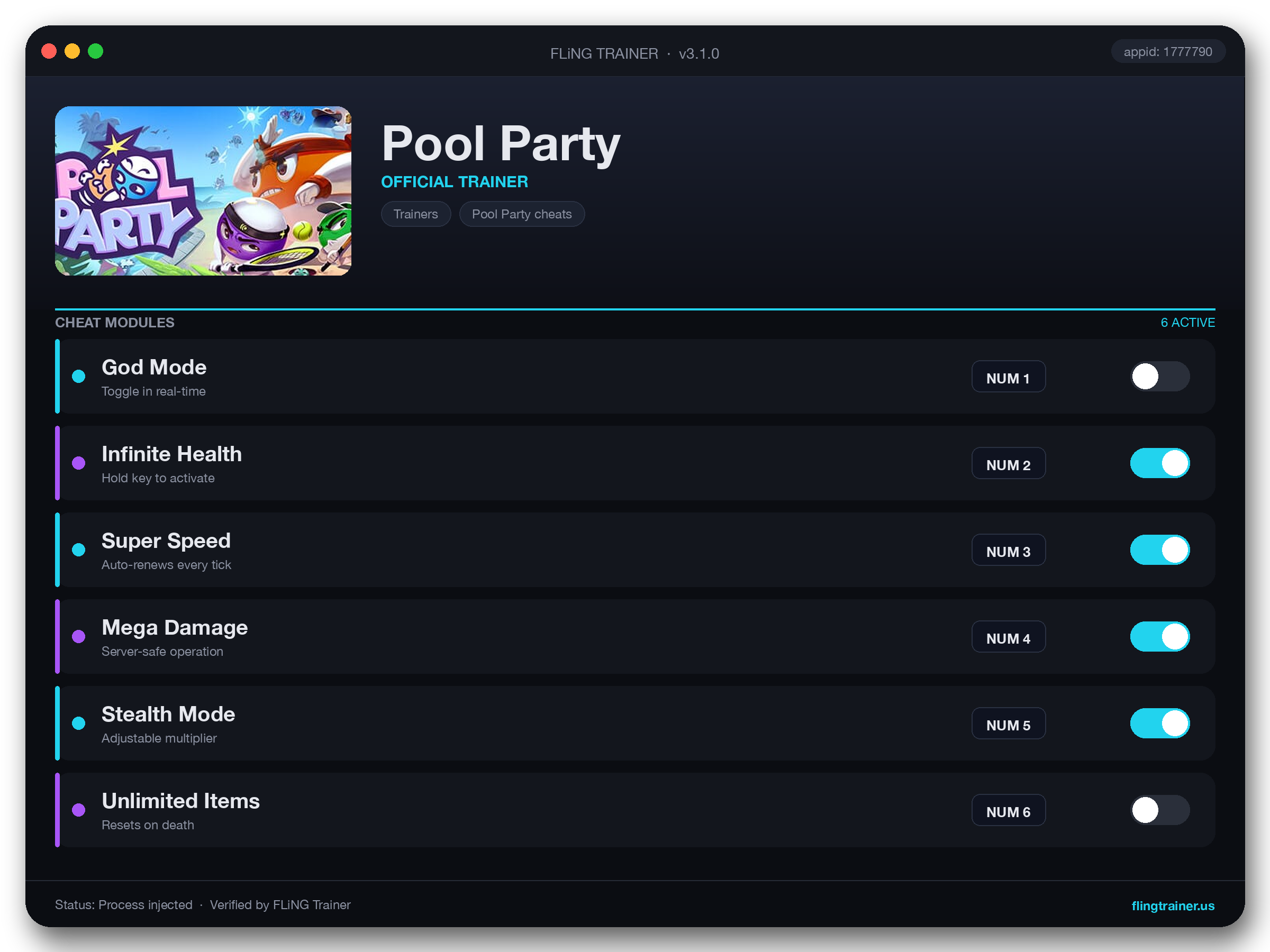 Pool Party Trainer interface