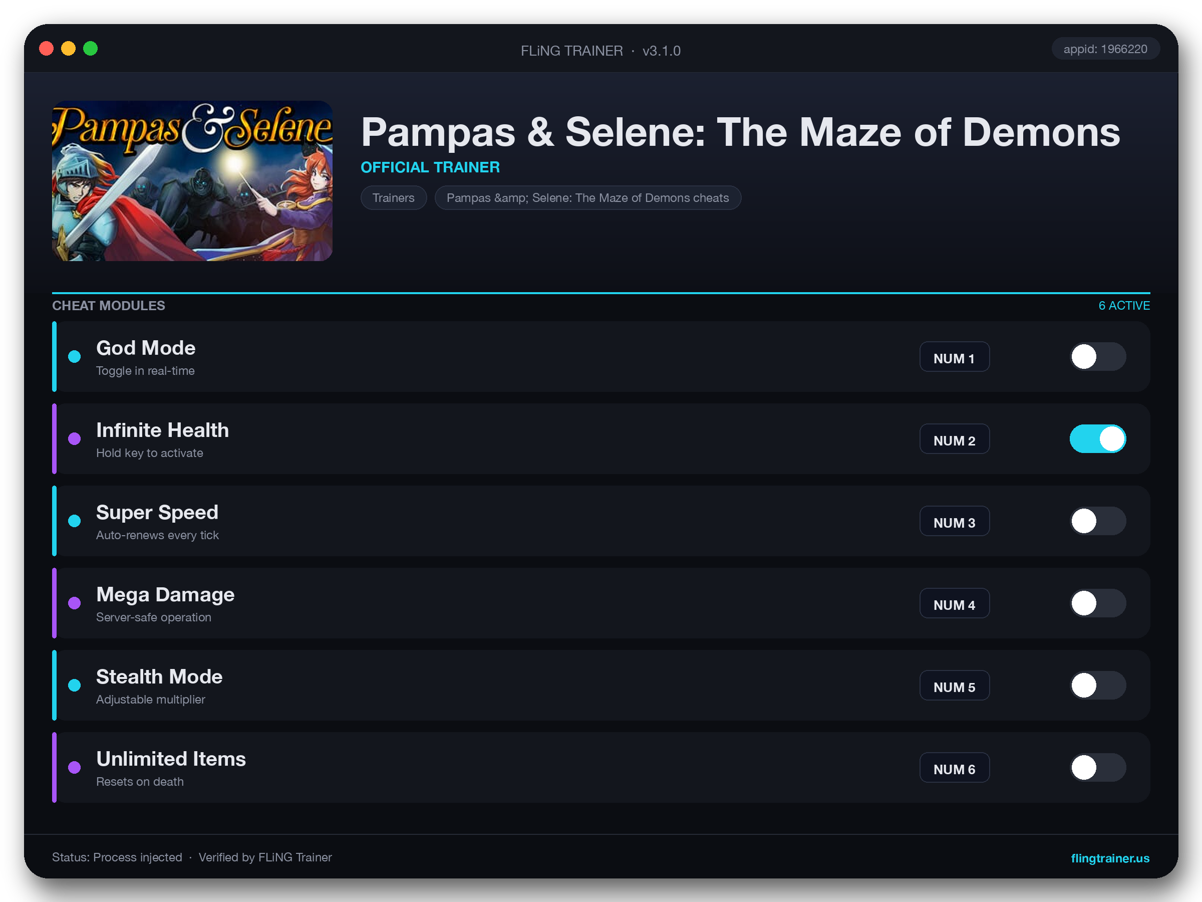 Pampas & Selene: The Maze of Demons Trainer interface