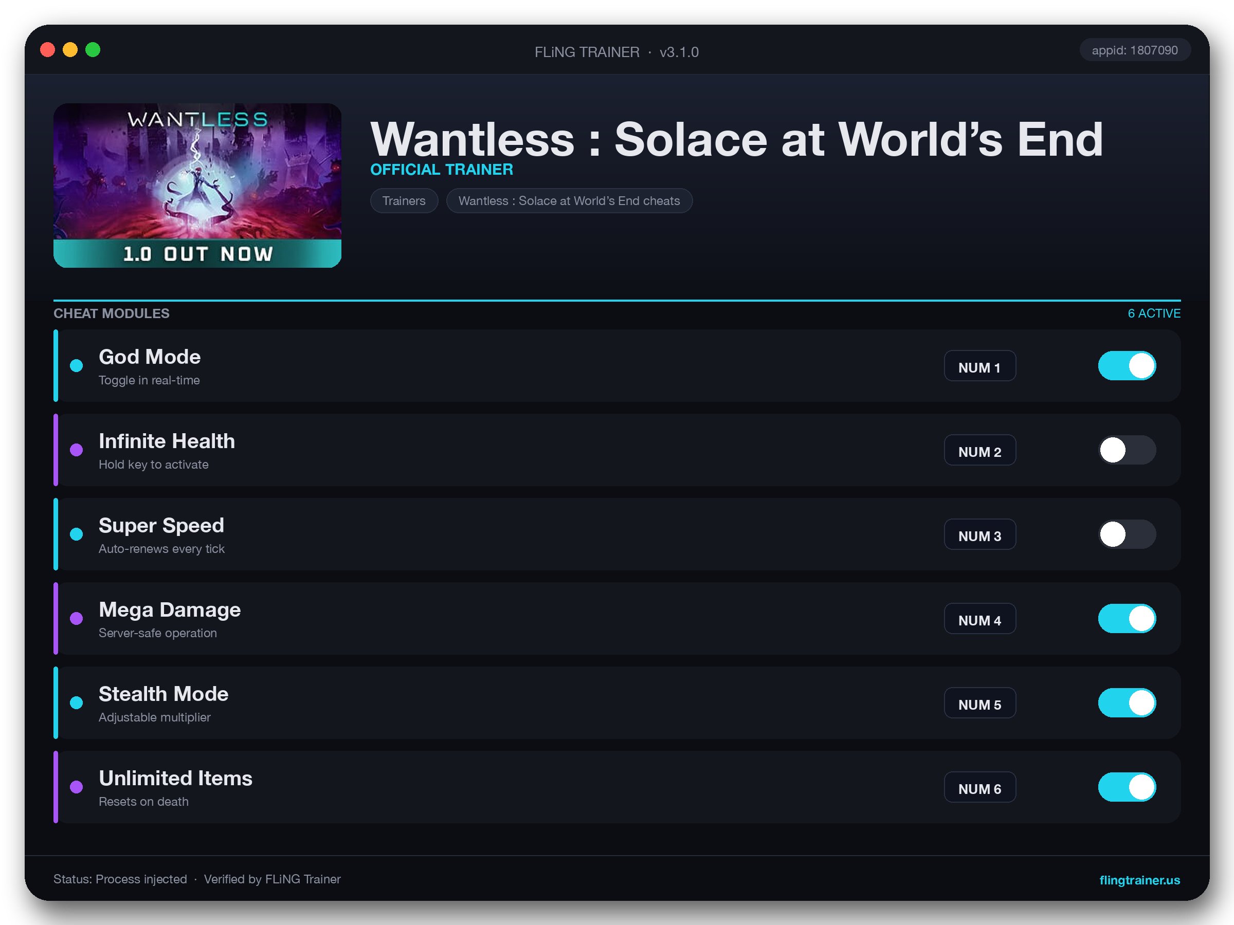 Wantless : Solace at World’s End Trainer interface