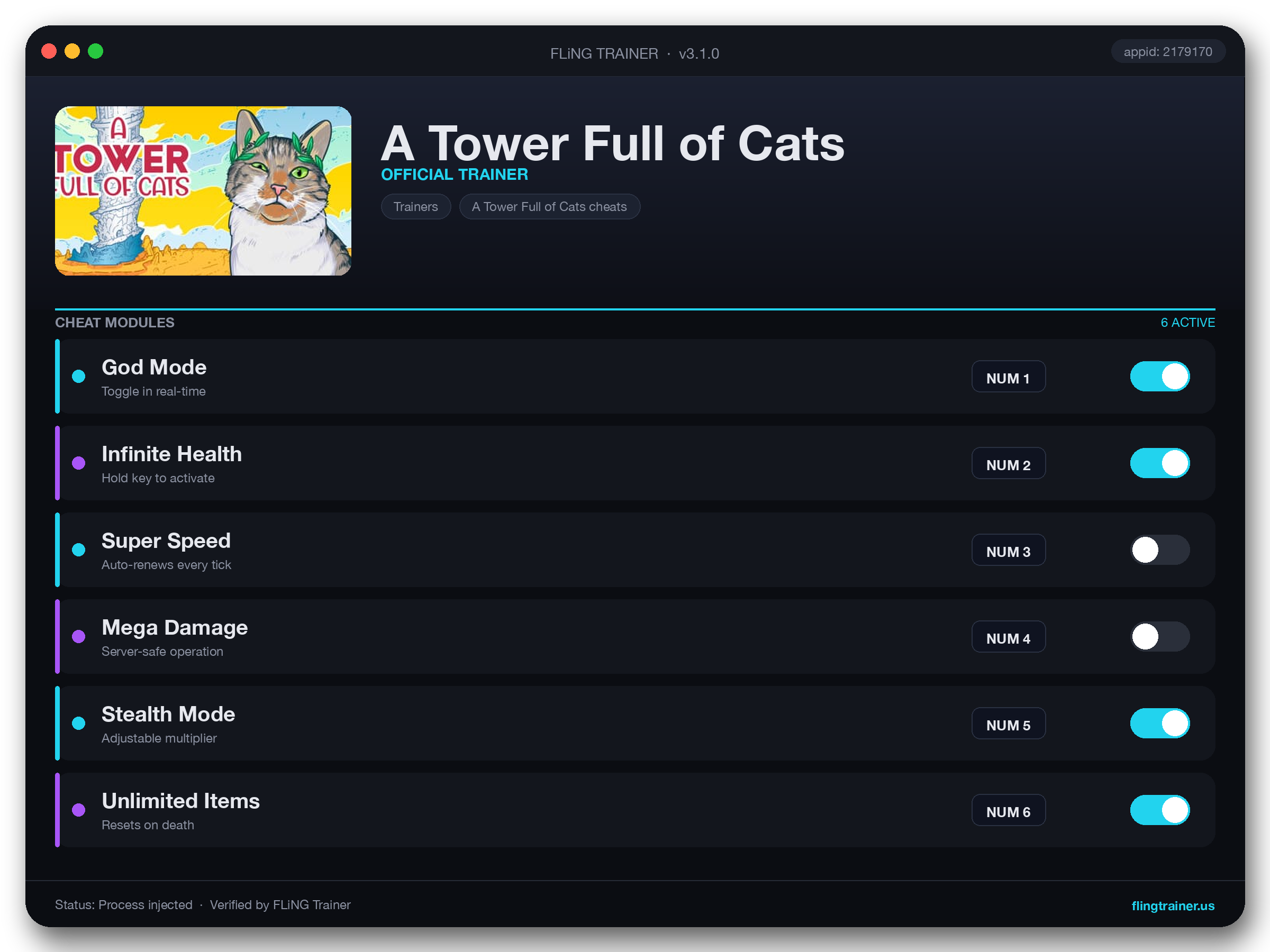 A Tower Full of Cats Trainer interface