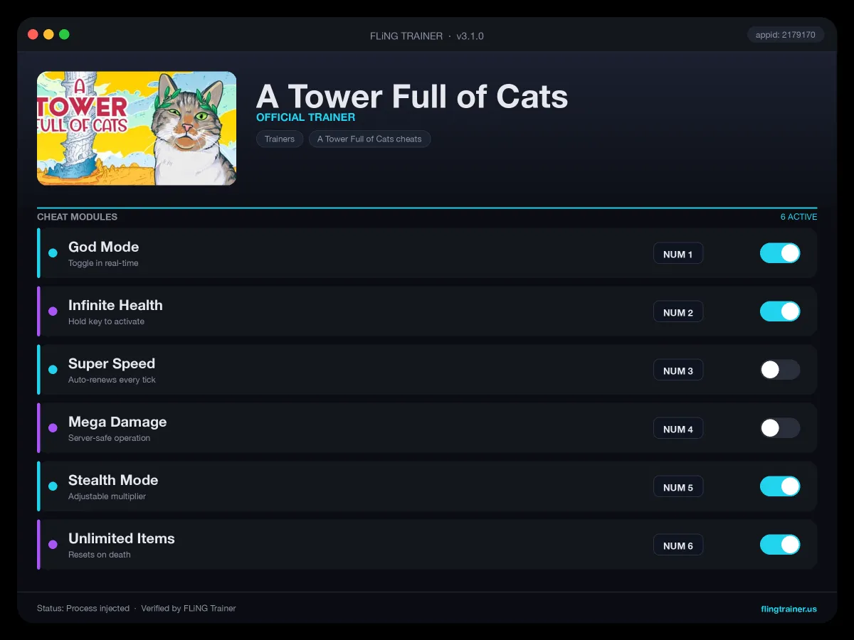 A Tower Full of Cats Trainer interface