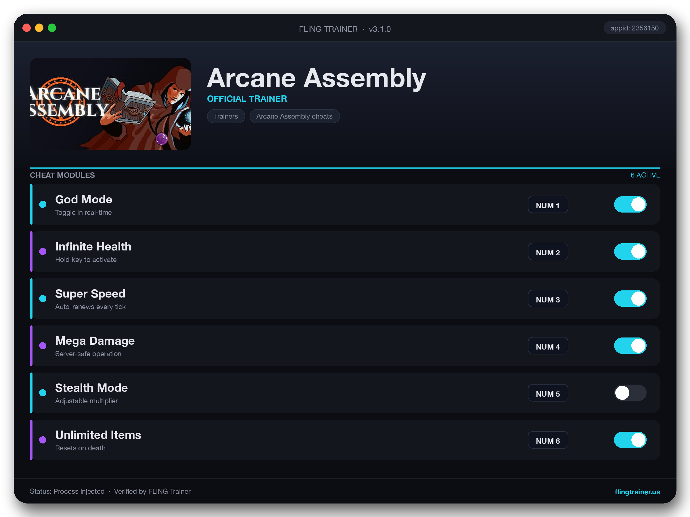 Arcane Assembly Trainer interface
