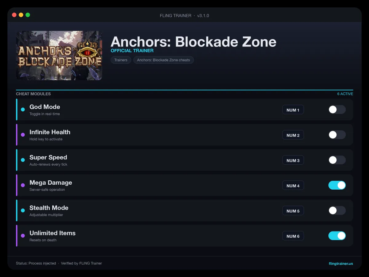 Anchors: Blockade Zone Trainer interface