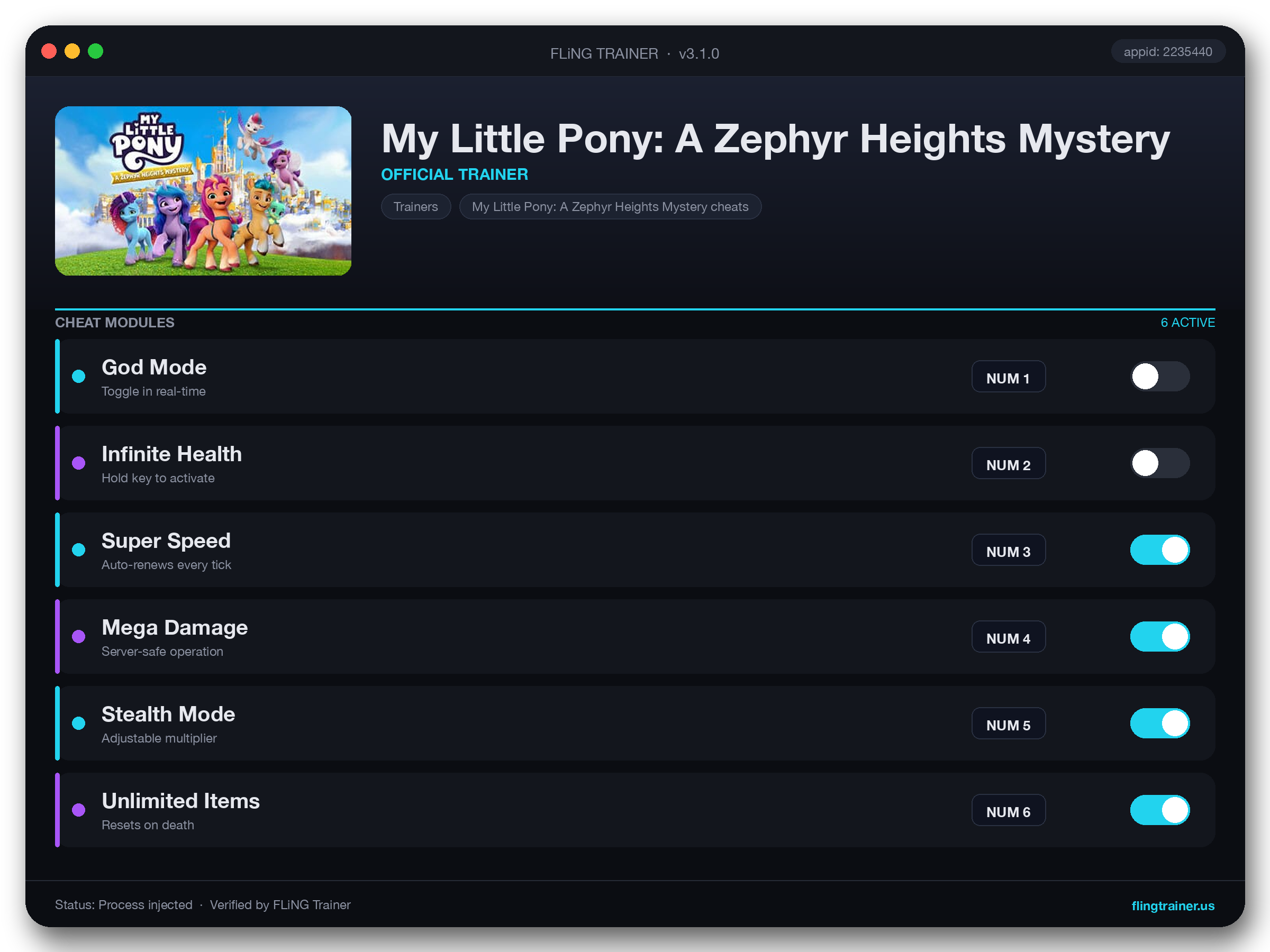 My Little Pony: A Zephyr Heights Mystery Trainer interface
