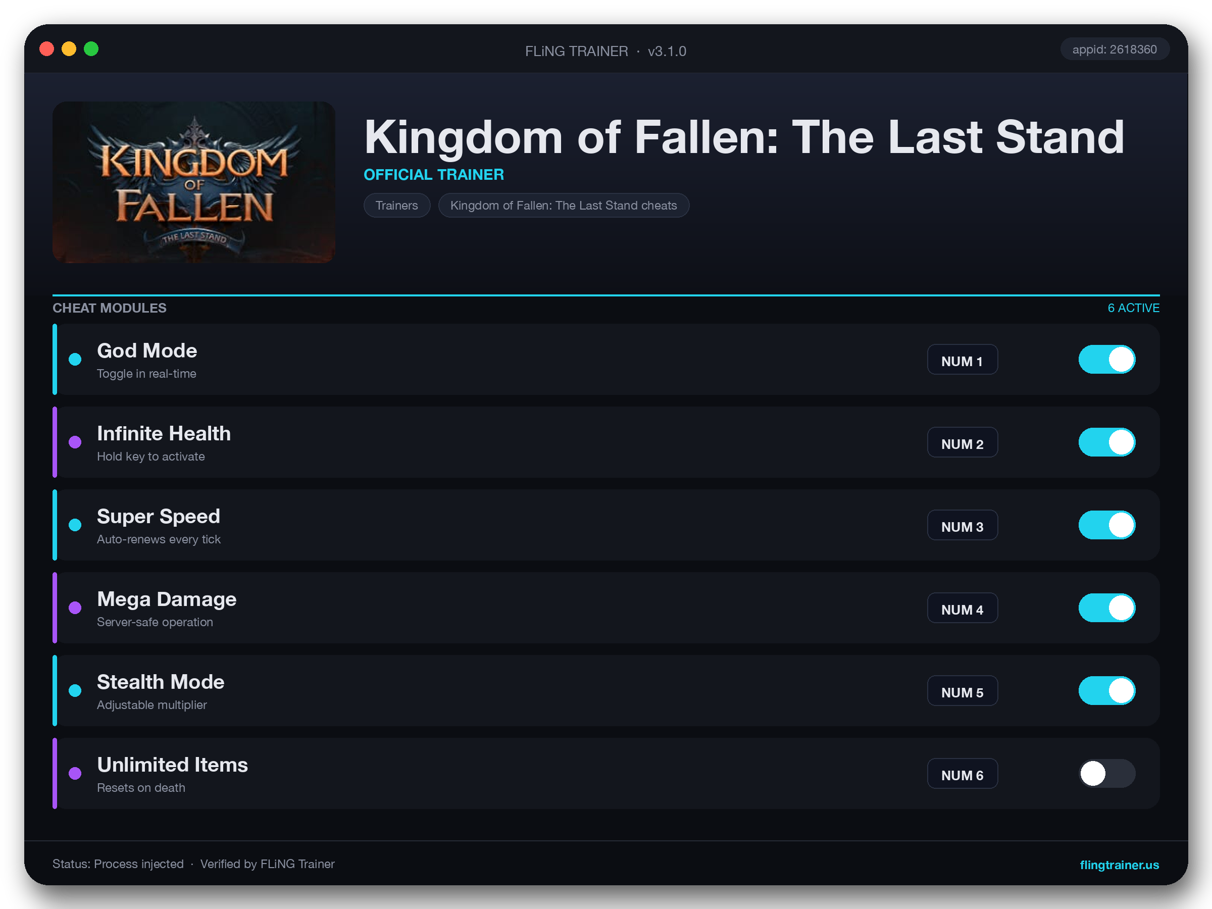 Kingdom of Fallen: The Last Stand Trainer interface