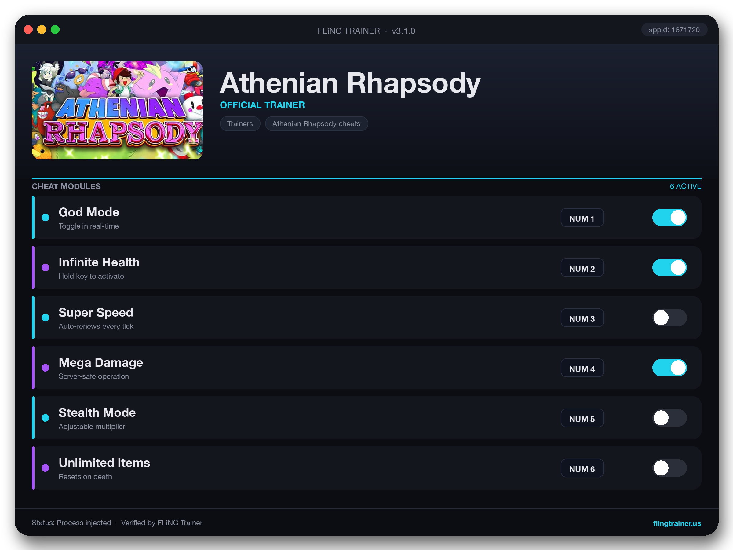 Athenian Rhapsody Trainer interface