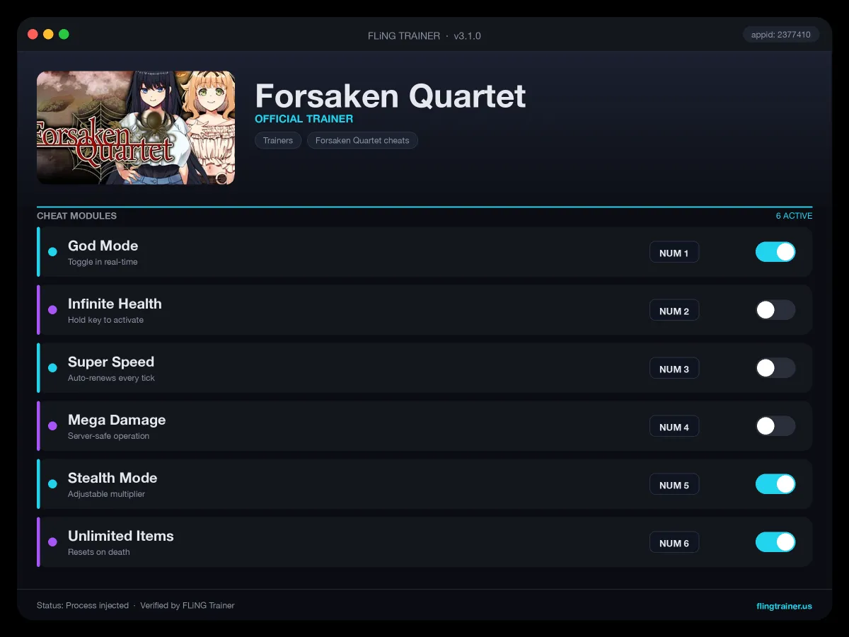 Forsaken Quartet Trainer interface