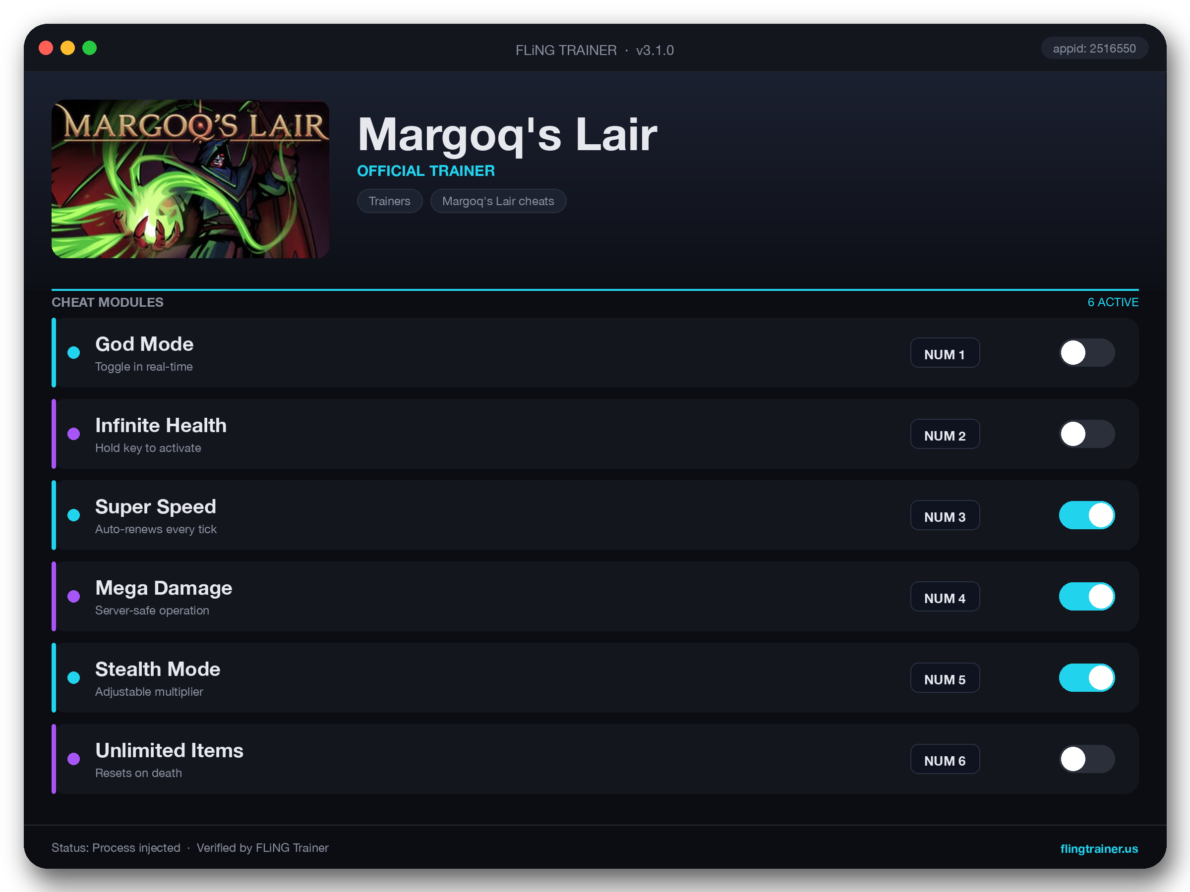 Margoq's Lair Trainer interface