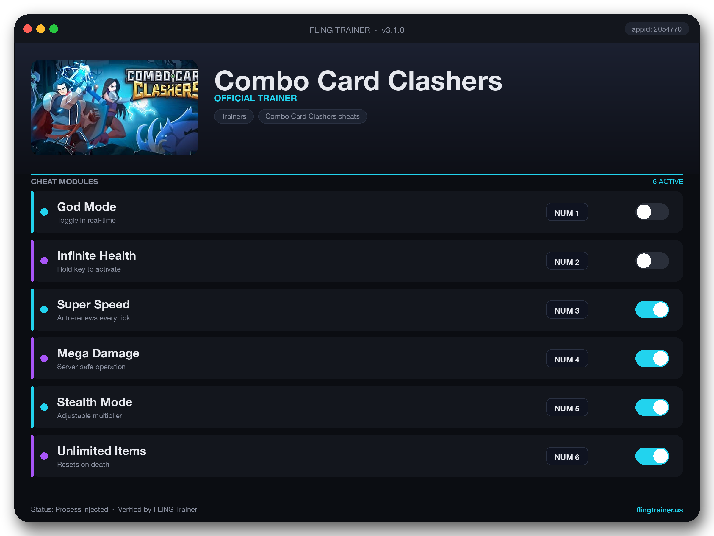 Combo Card Clashers Trainer interface