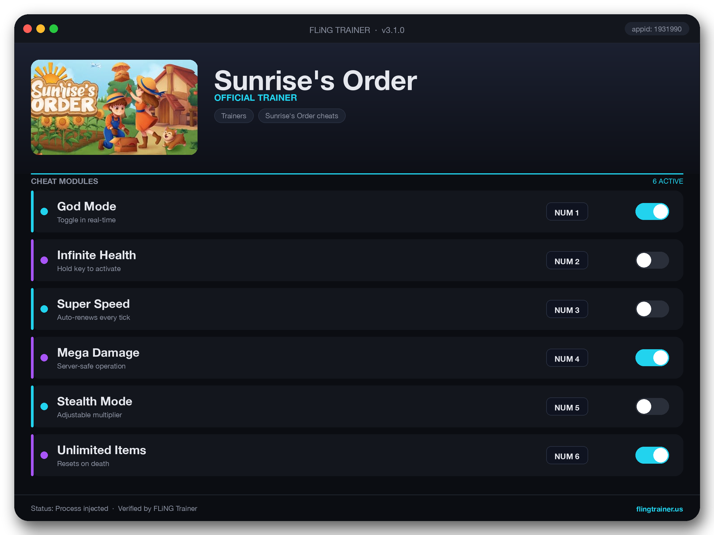 Sunrise's Order Trainer interface