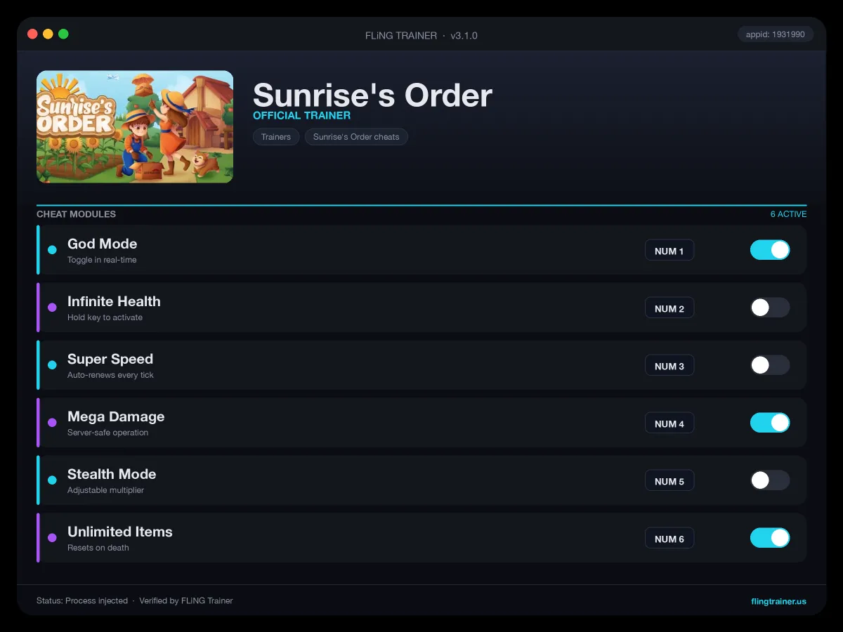 Sunrise's Order Trainer interface