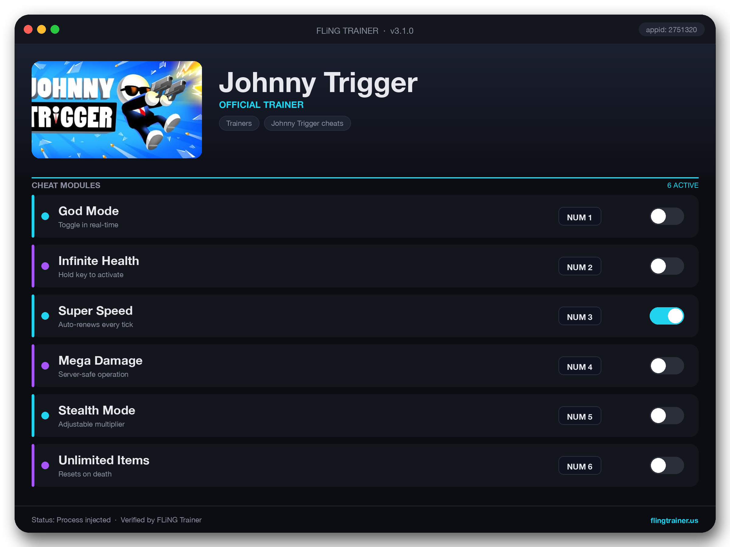 Johnny Trigger Trainer interface