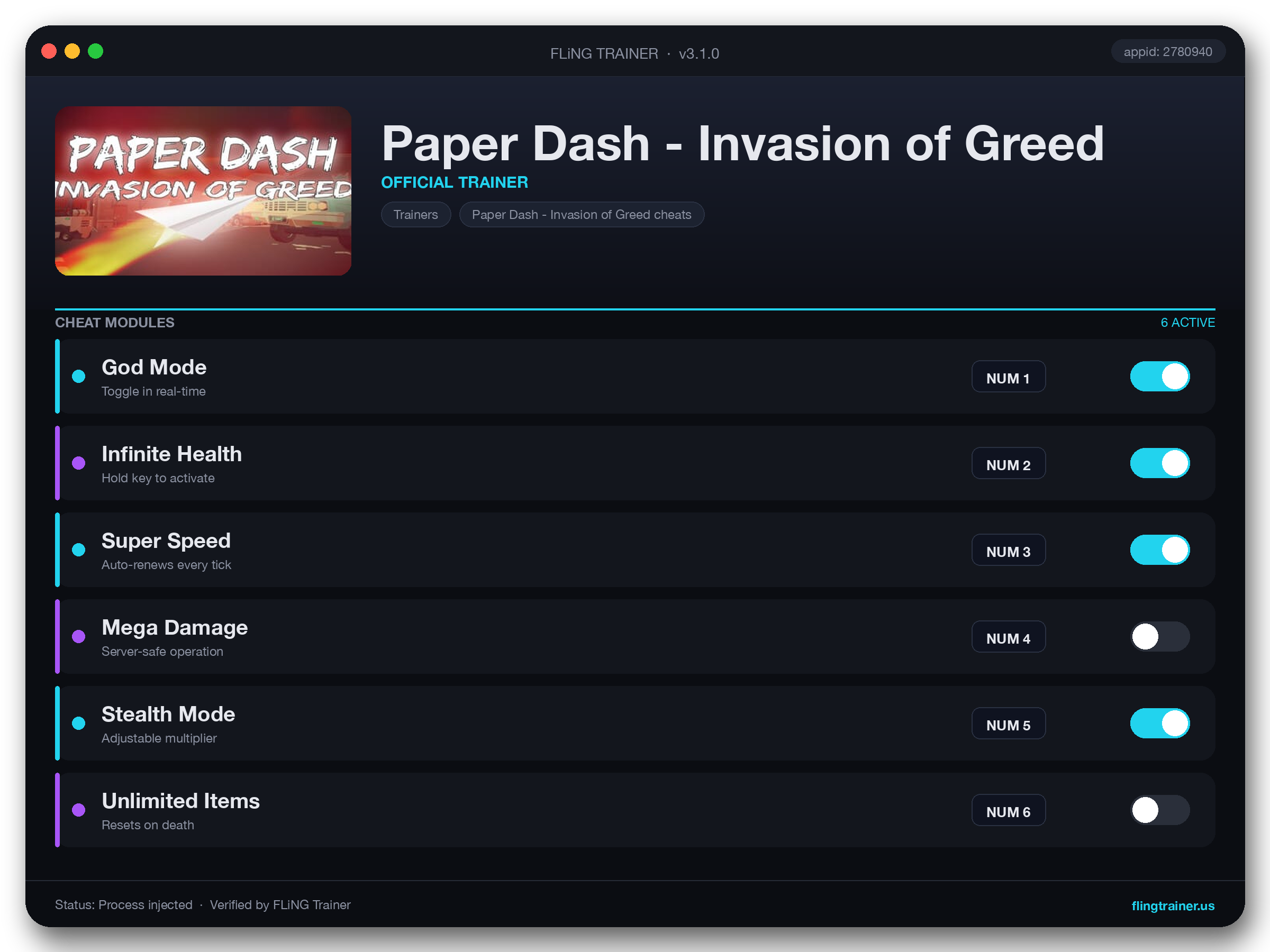 Paper Dash - Invasion of Greed Trainer interface