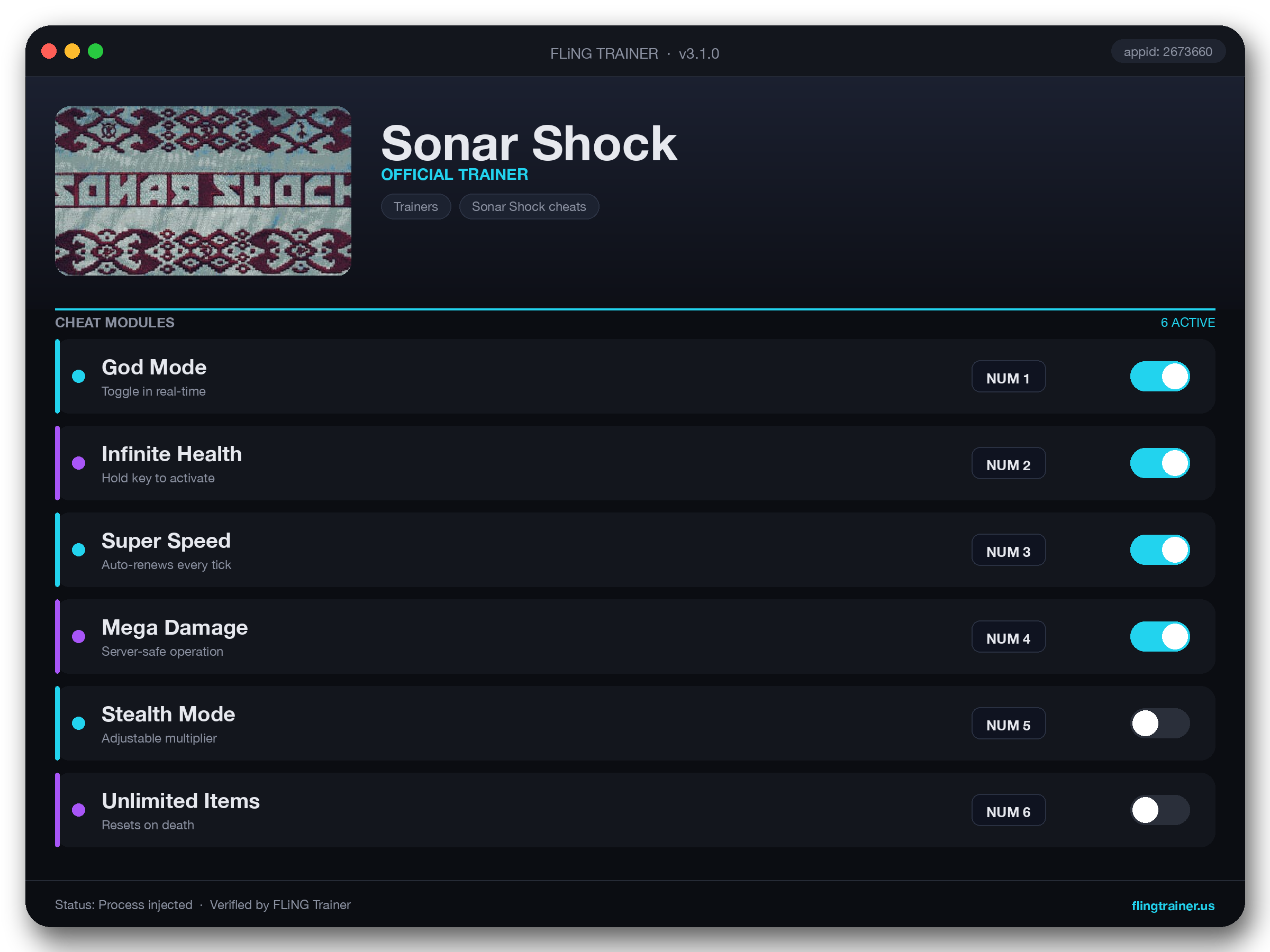 Sonar Shock Trainer interface