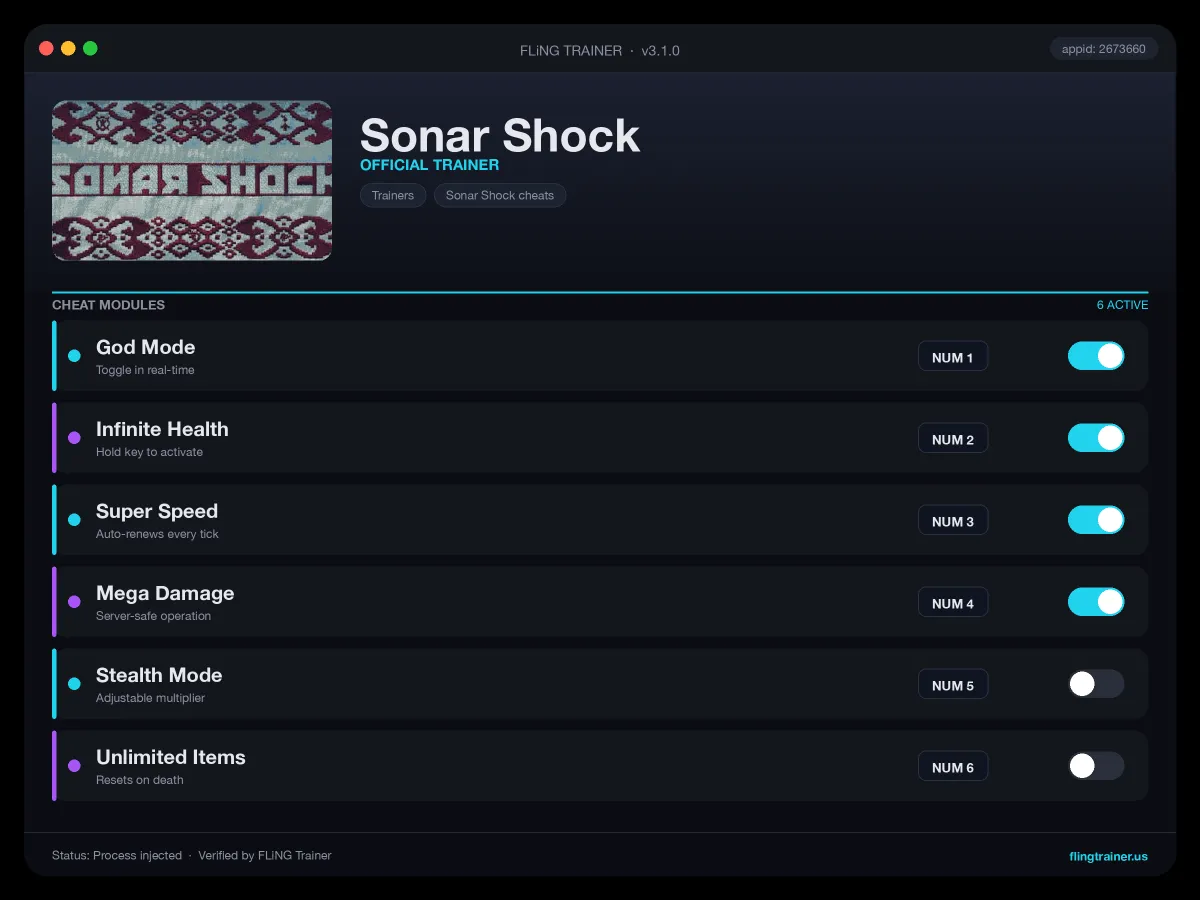 Sonar Shock Trainer interface