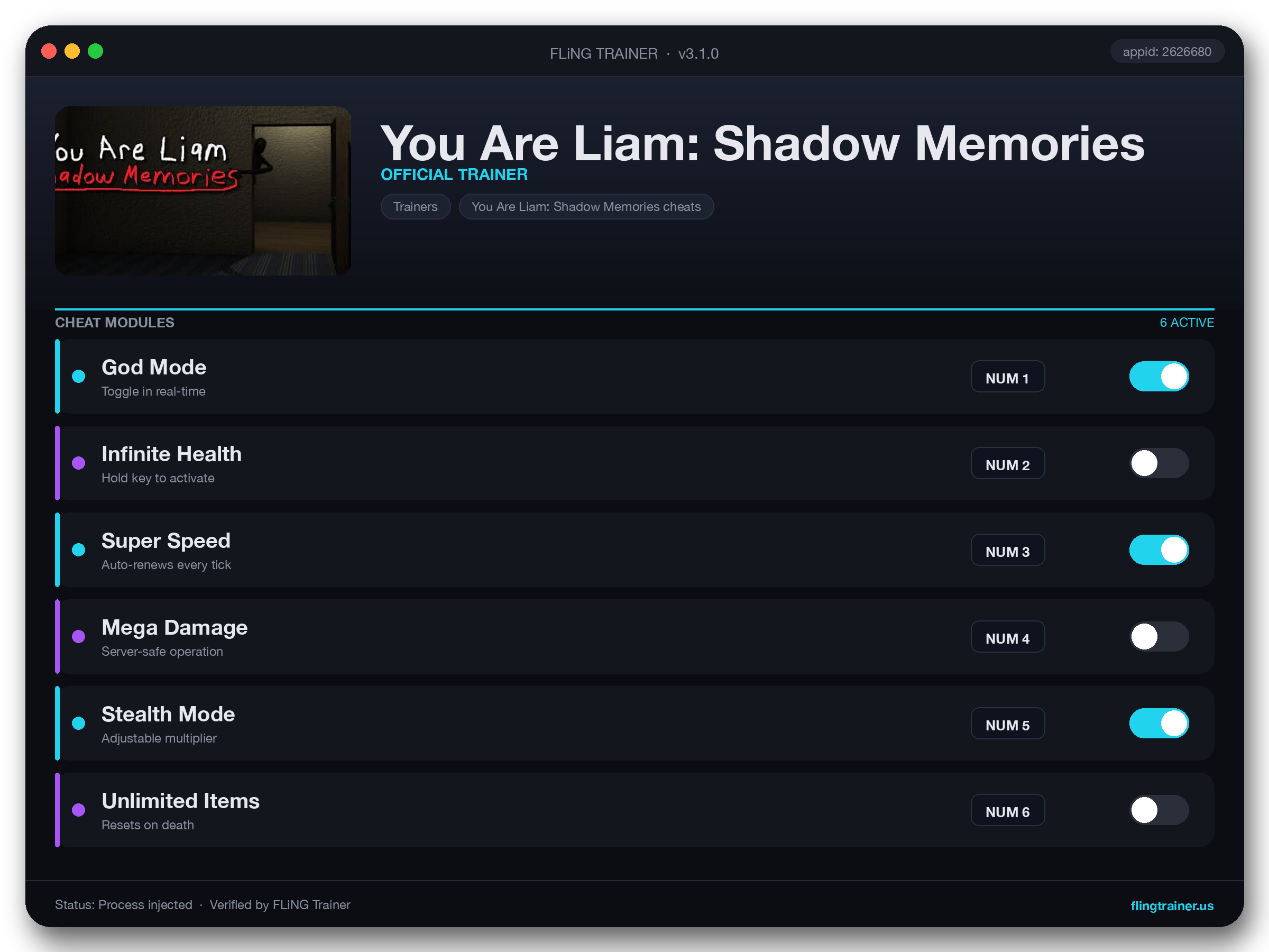 You Are Liam: Shadow Memories Trainer interface