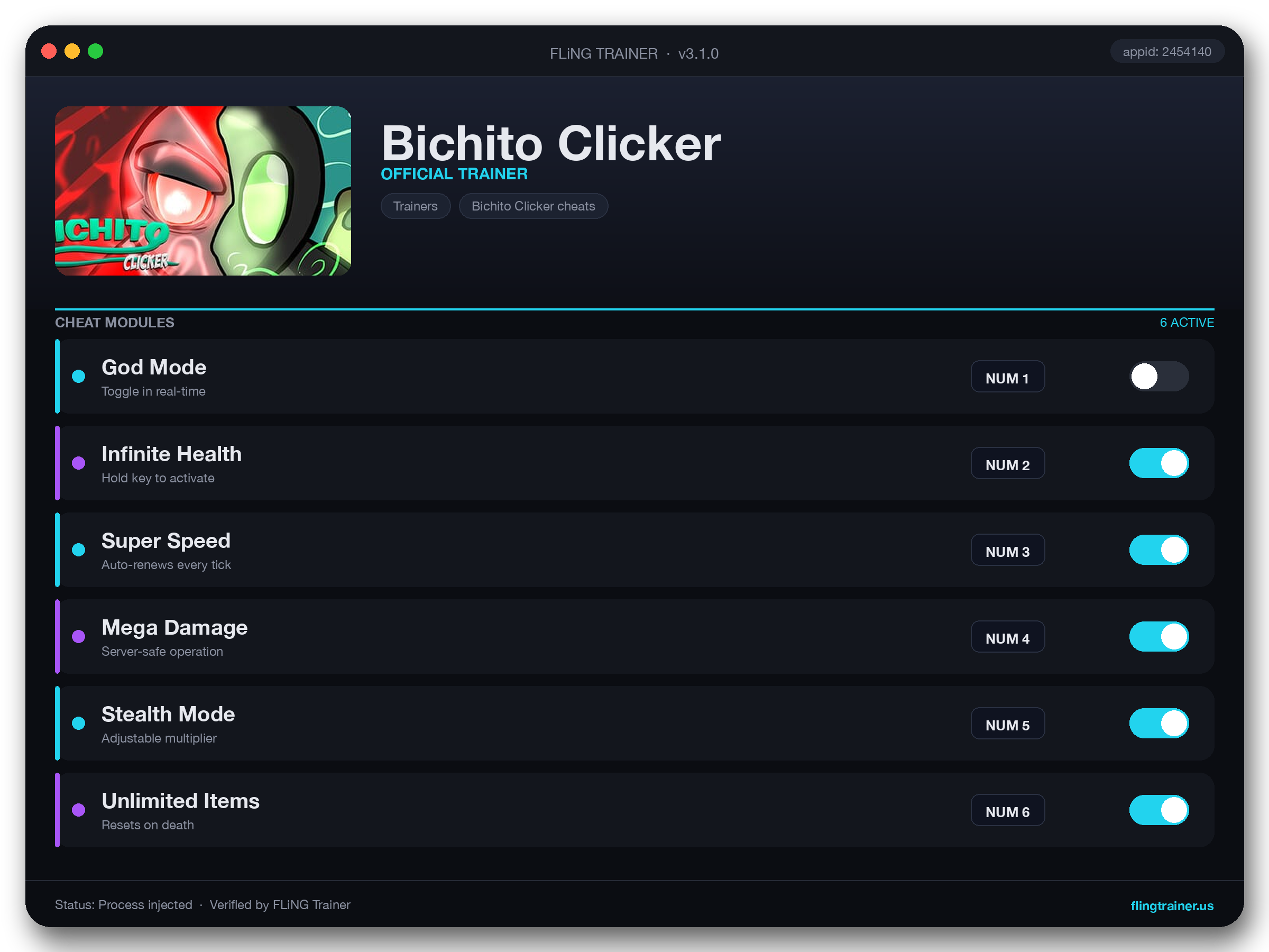 Bichito Clicker Trainer interface