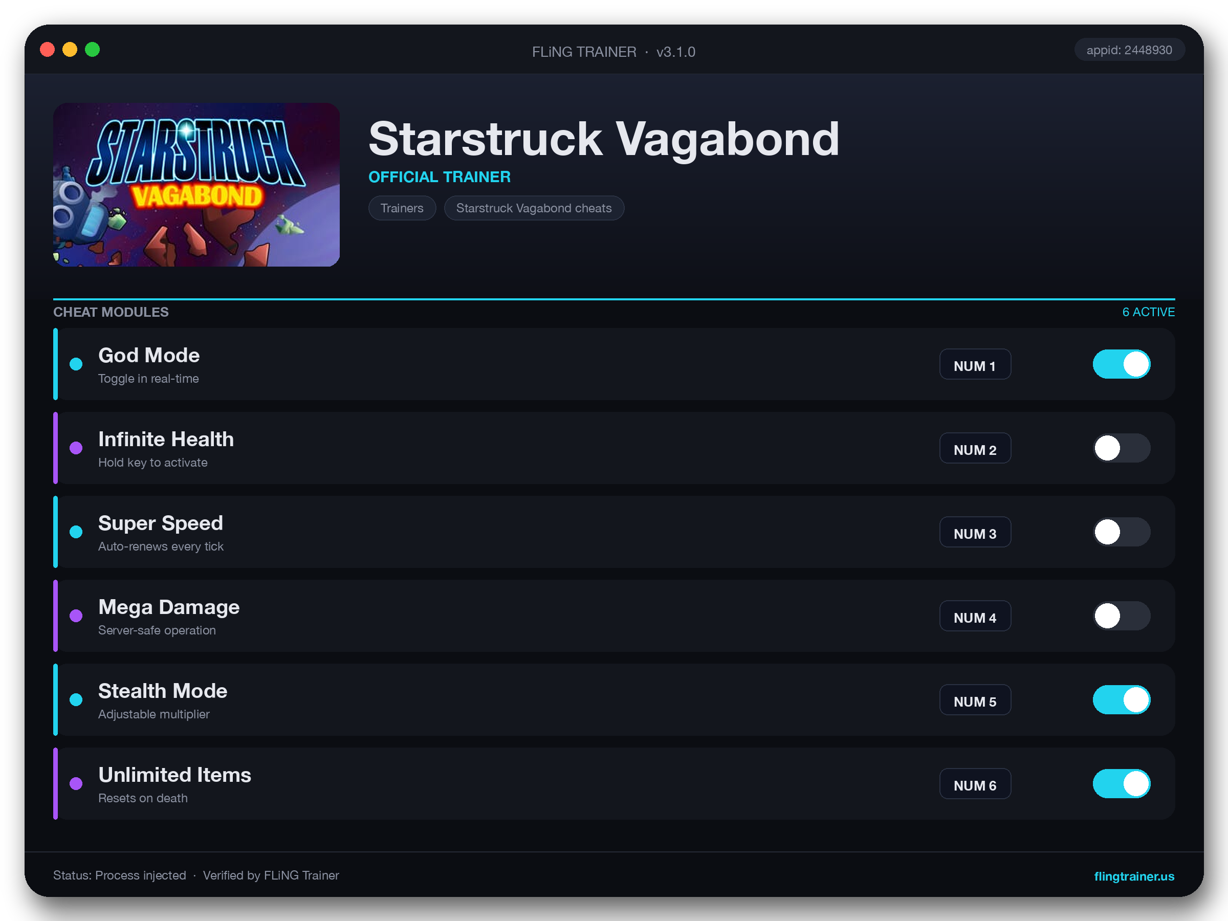 Starstruck Vagabond Trainer interface