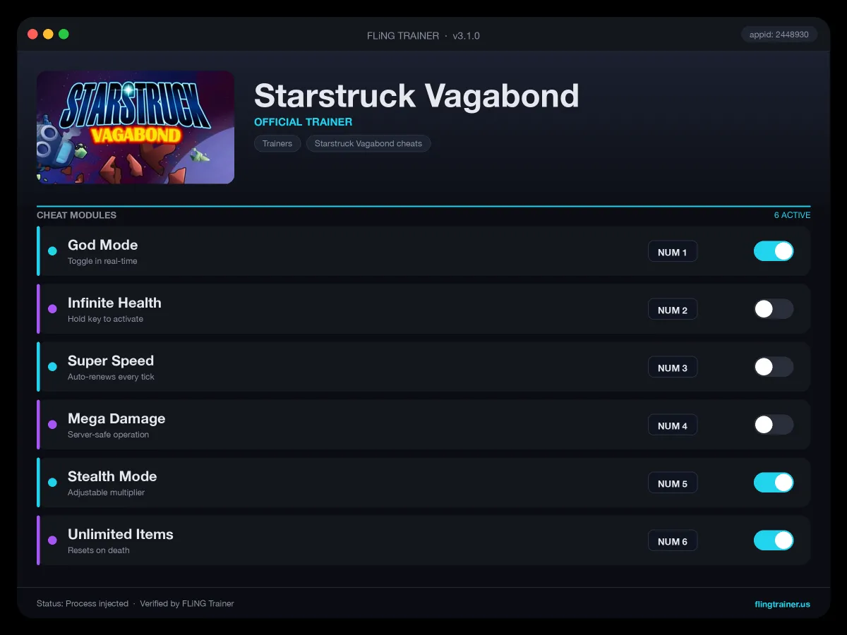 Starstruck Vagabond Trainer interface