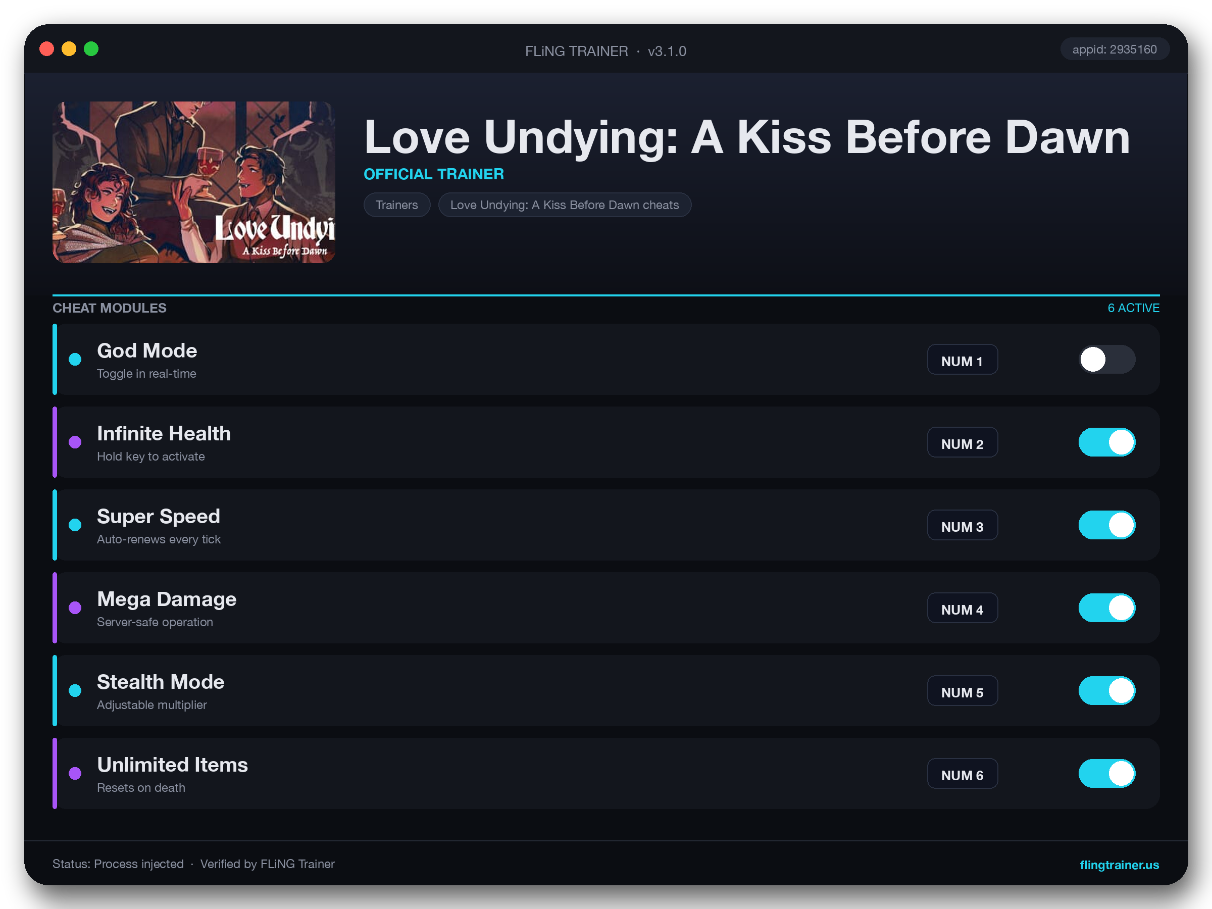 Love Undying: A Kiss Before Dawn Trainer interface