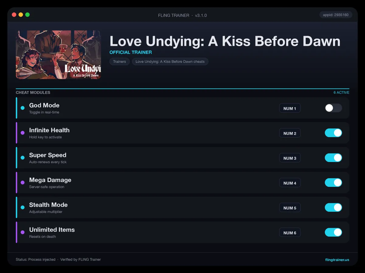 Love Undying: A Kiss Before Dawn Trainer interface