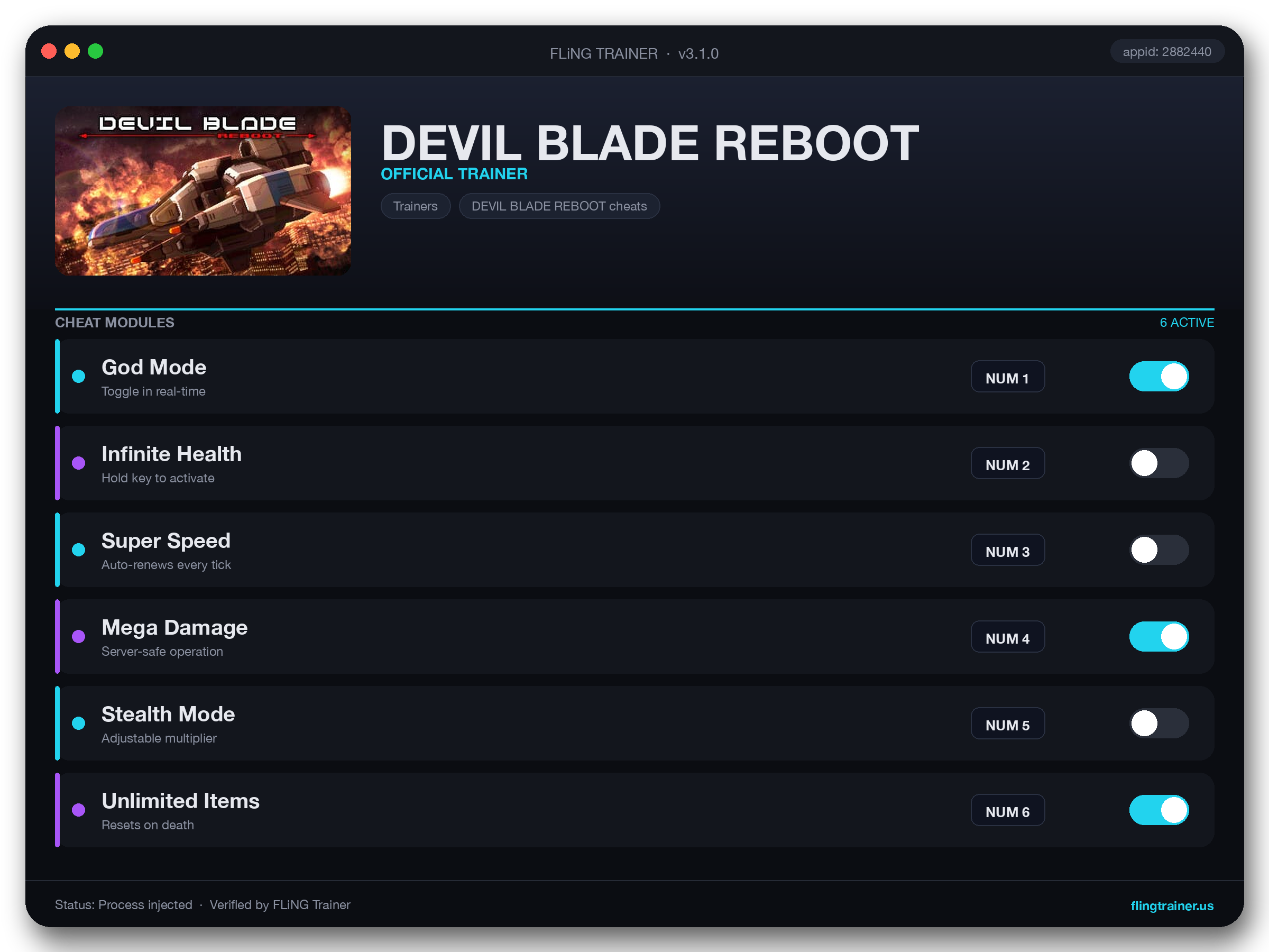 DEVIL BLADE REBOOT Trainer interface