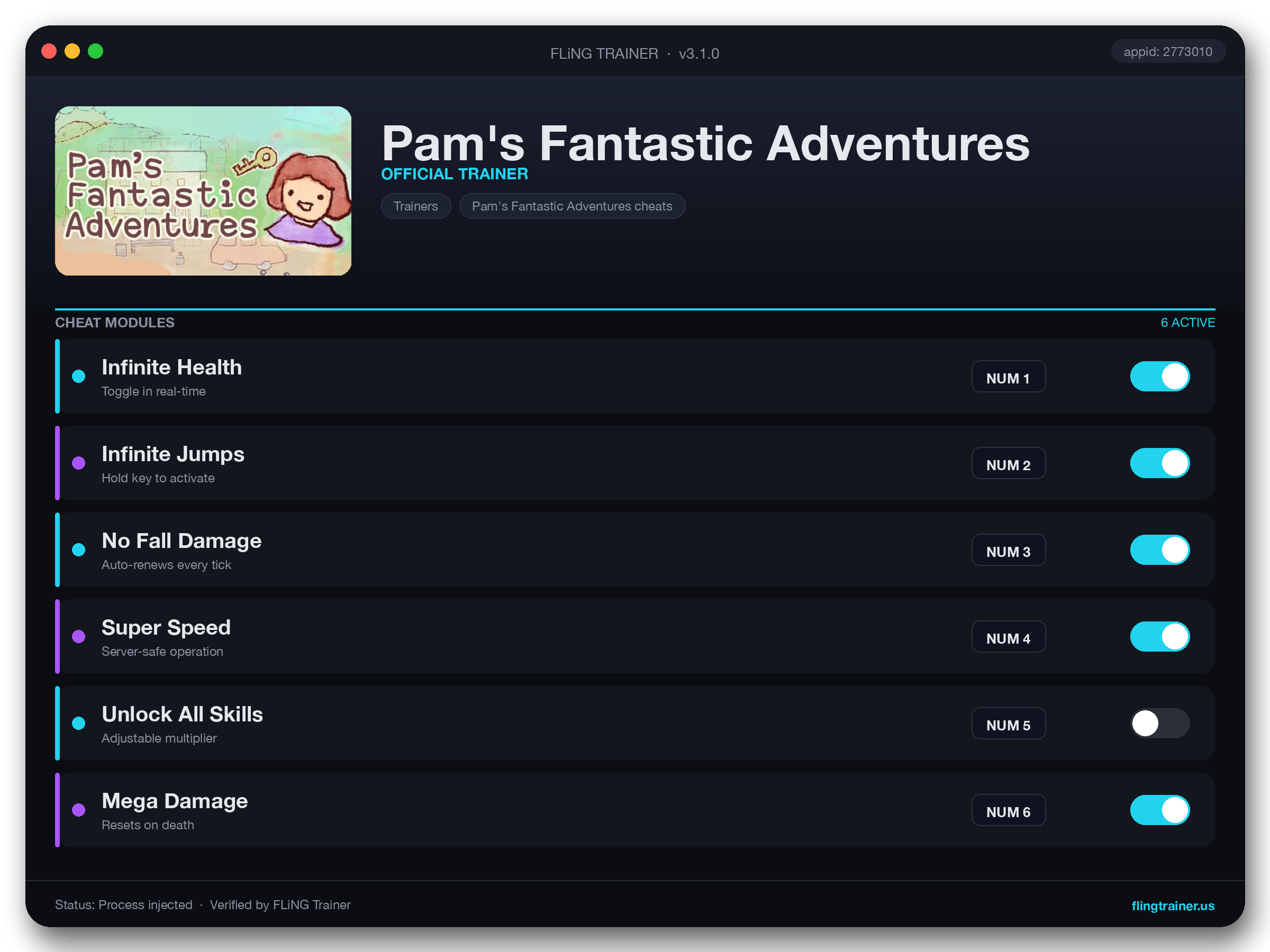 Pam's Fantastic Adventures Trainer interface