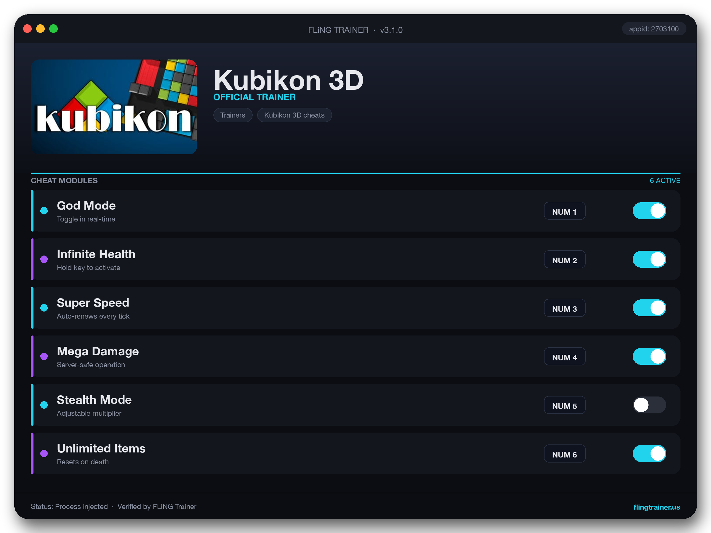 Kubikon 3D Trainer interface