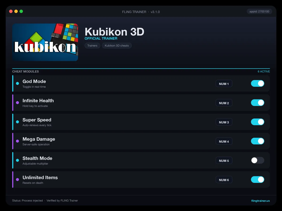 Kubikon 3D Trainer interface