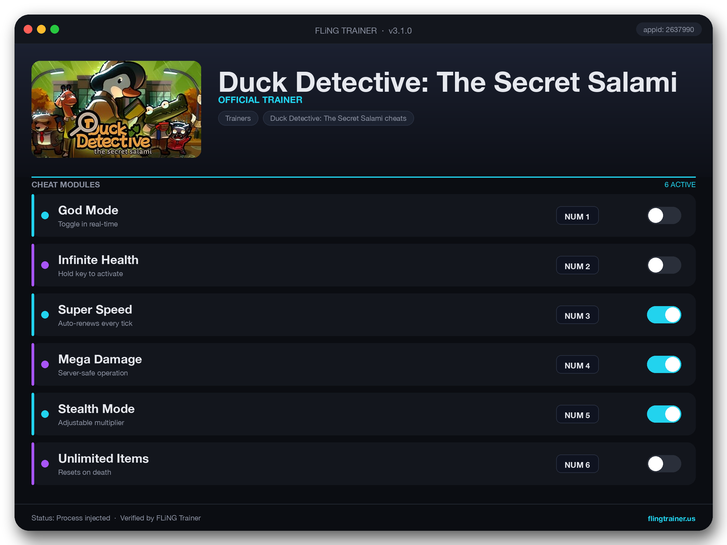Duck Detective: The Secret Salami Trainer interface