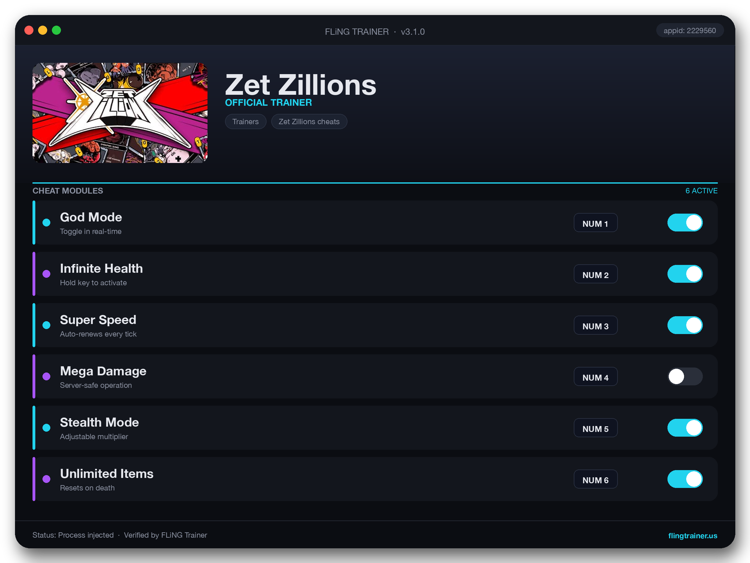 Zet Zillions Trainer interface