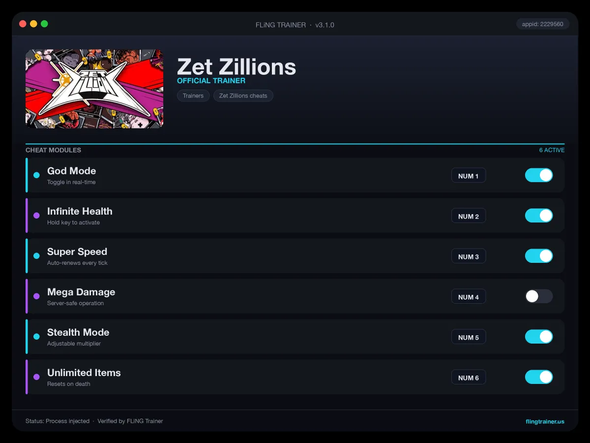 Zet Zillions Trainer interface