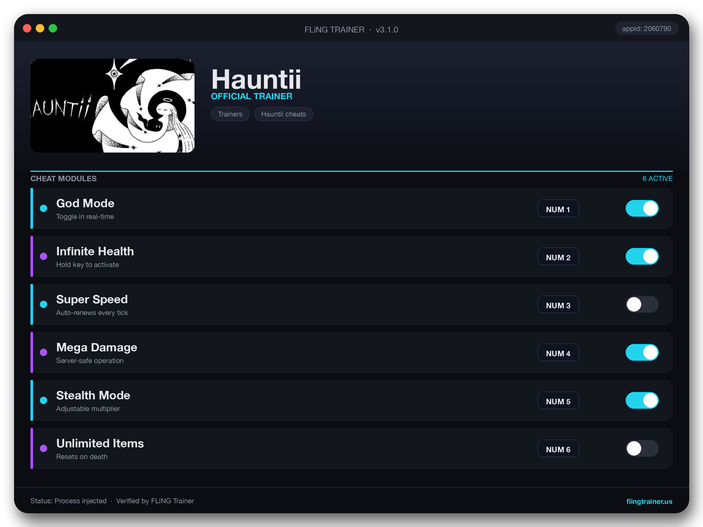 Hauntii Trainer interface
