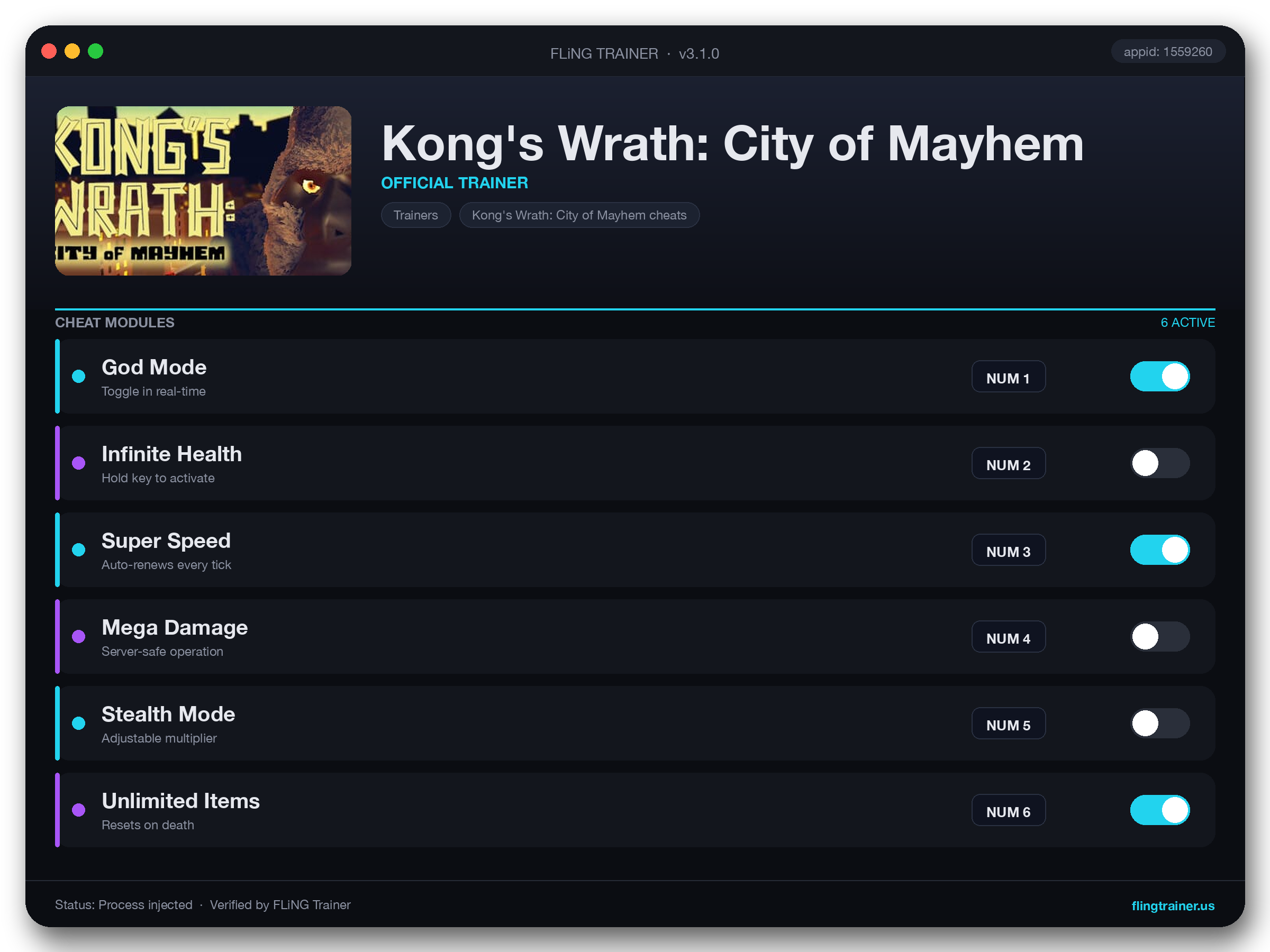 Kong's Wrath: City of Mayhem Trainer interface