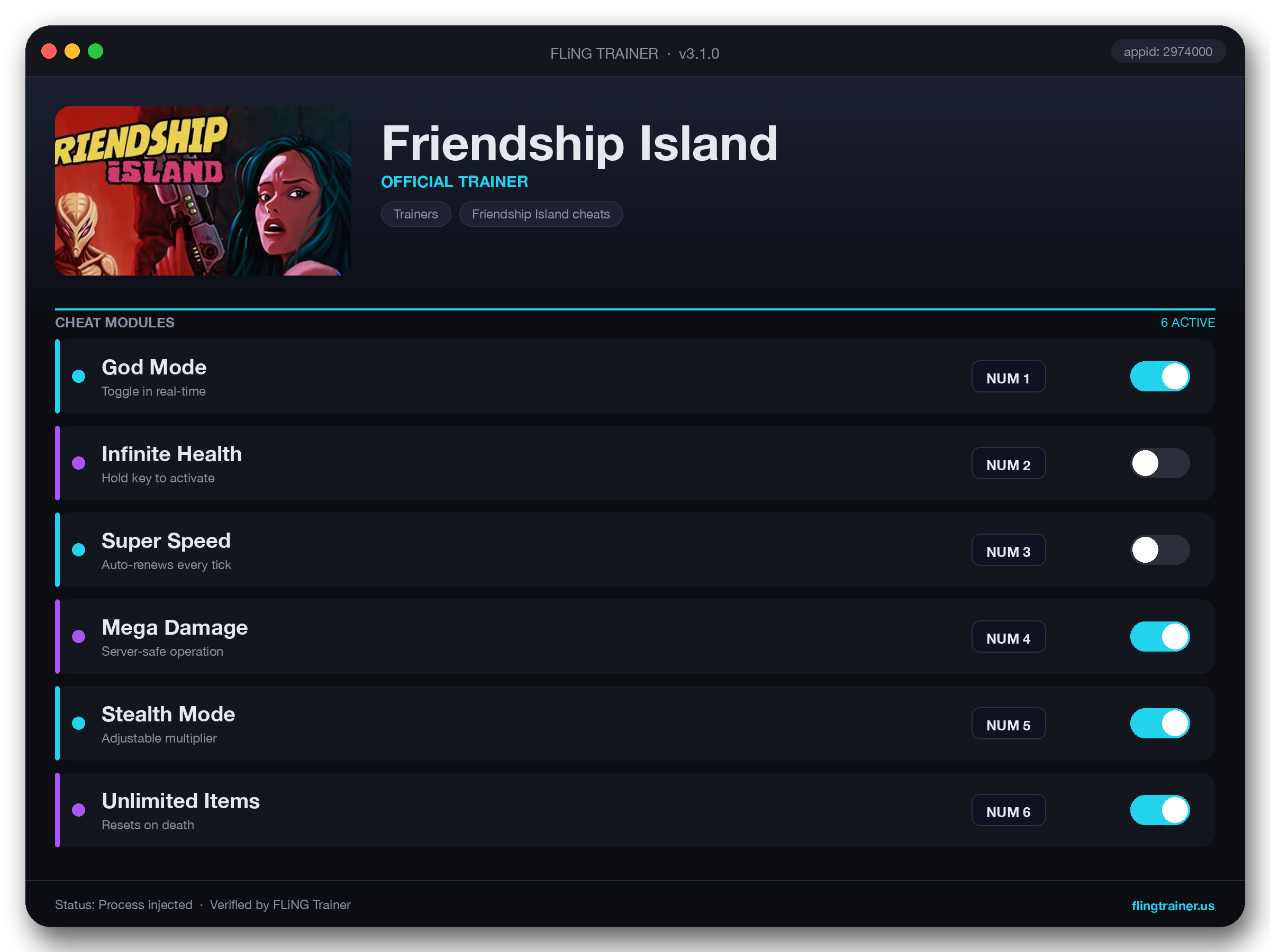 Friendship Island Trainer interface