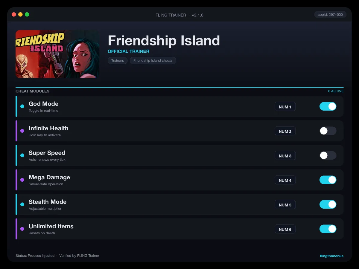 Friendship Island Trainer interface