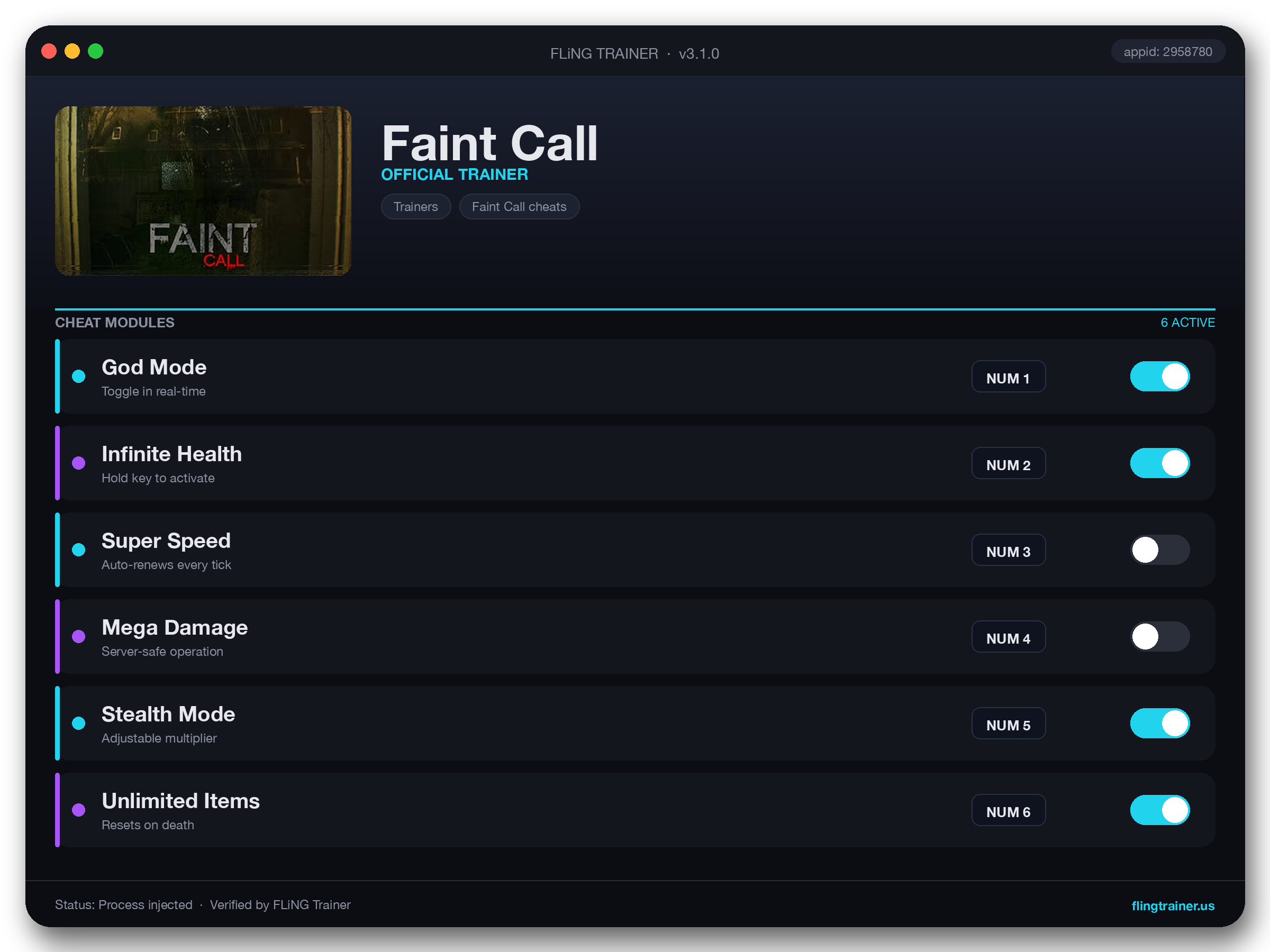 Faint Call Trainer interface