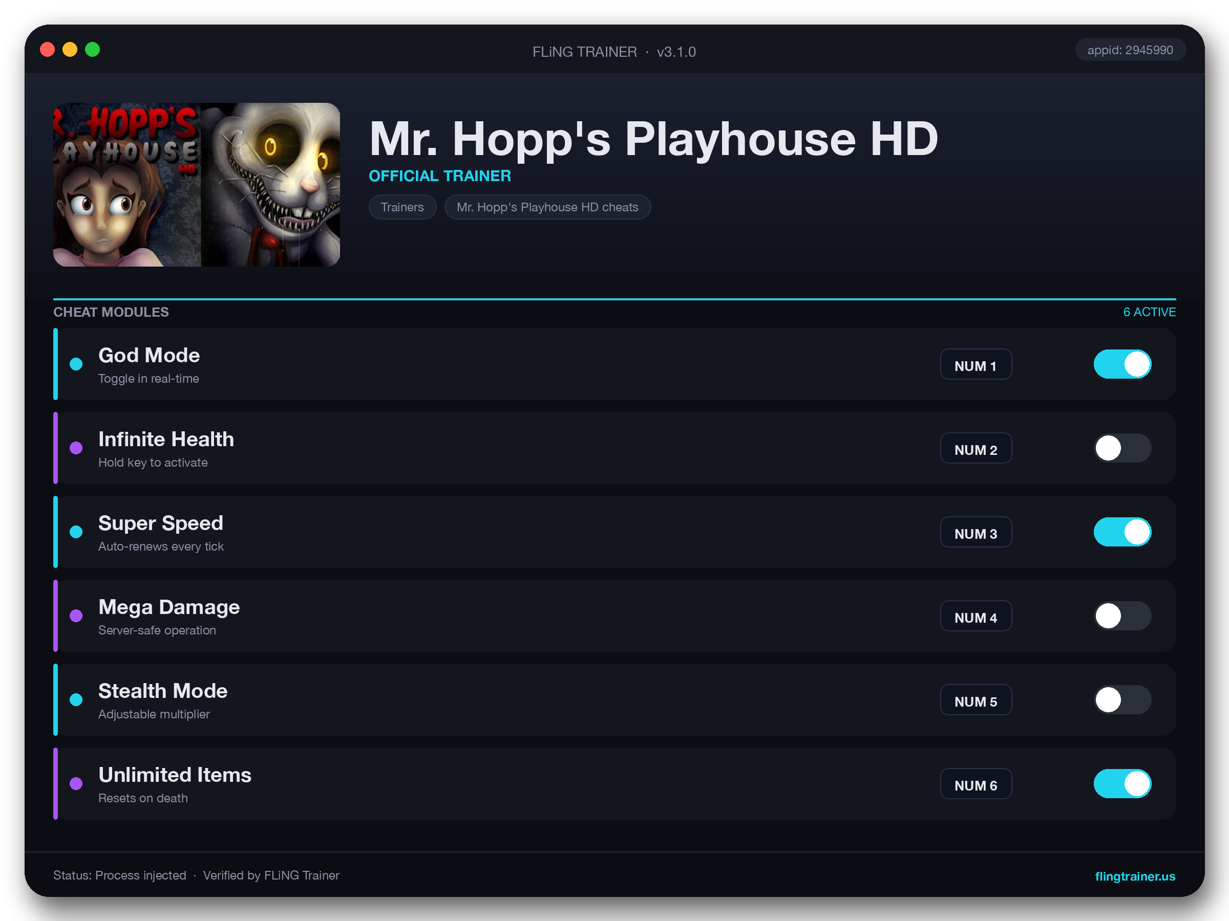 Mr. Hopp's Playhouse HD Trainer interface