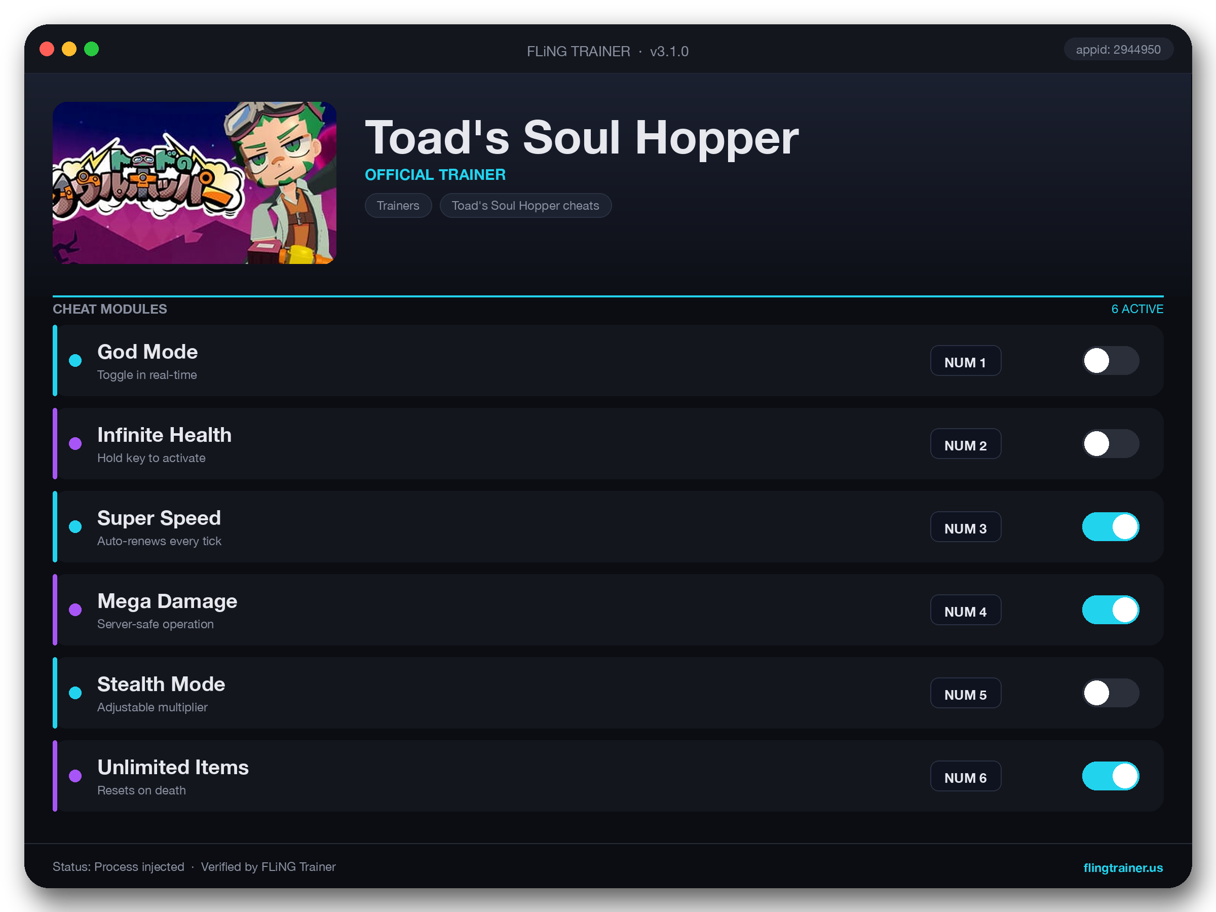 Toad's Soul Hopper Trainer interface
