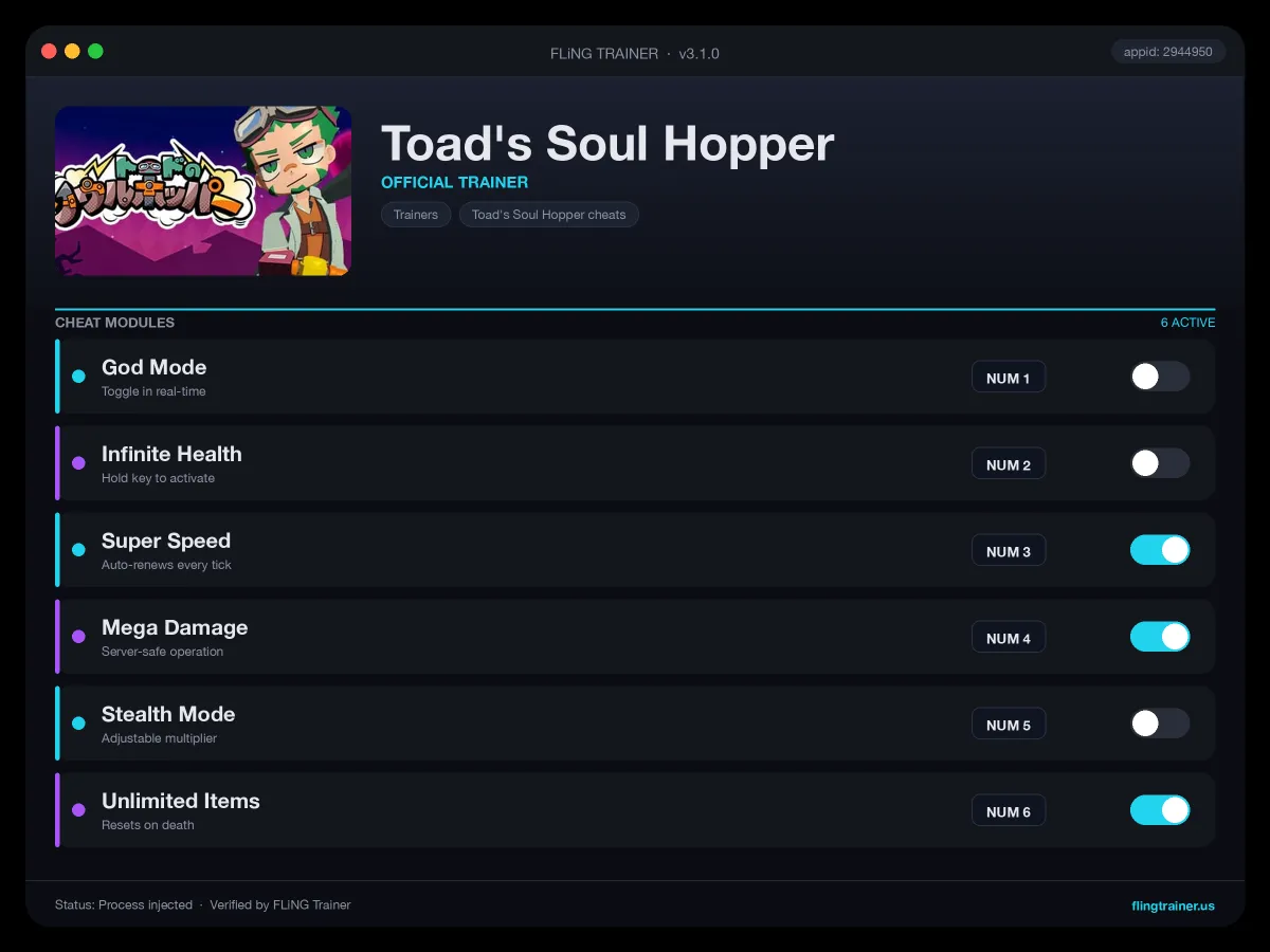Toad's Soul Hopper Trainer interface