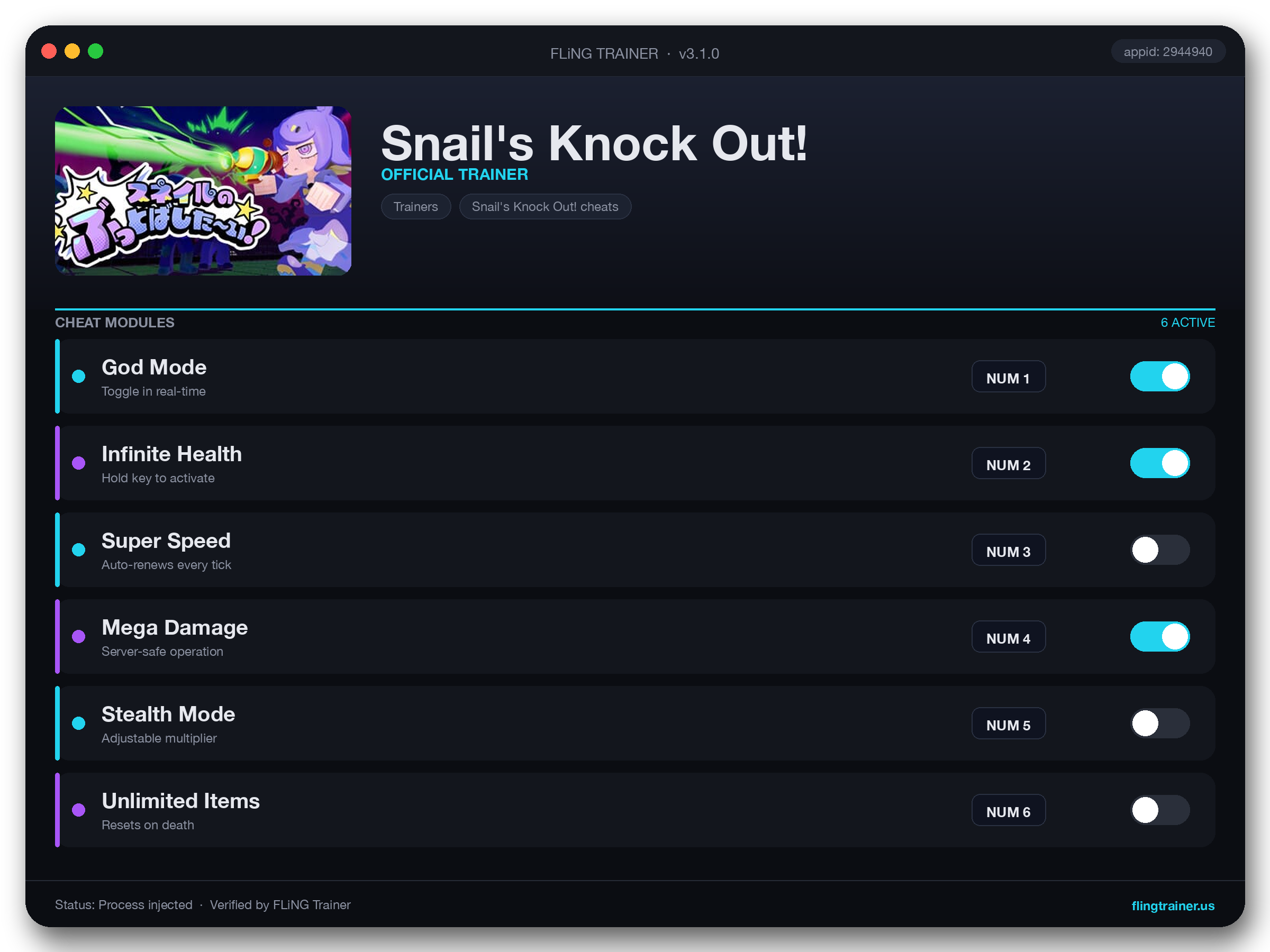 Snail's Knock Out! Trainer interface